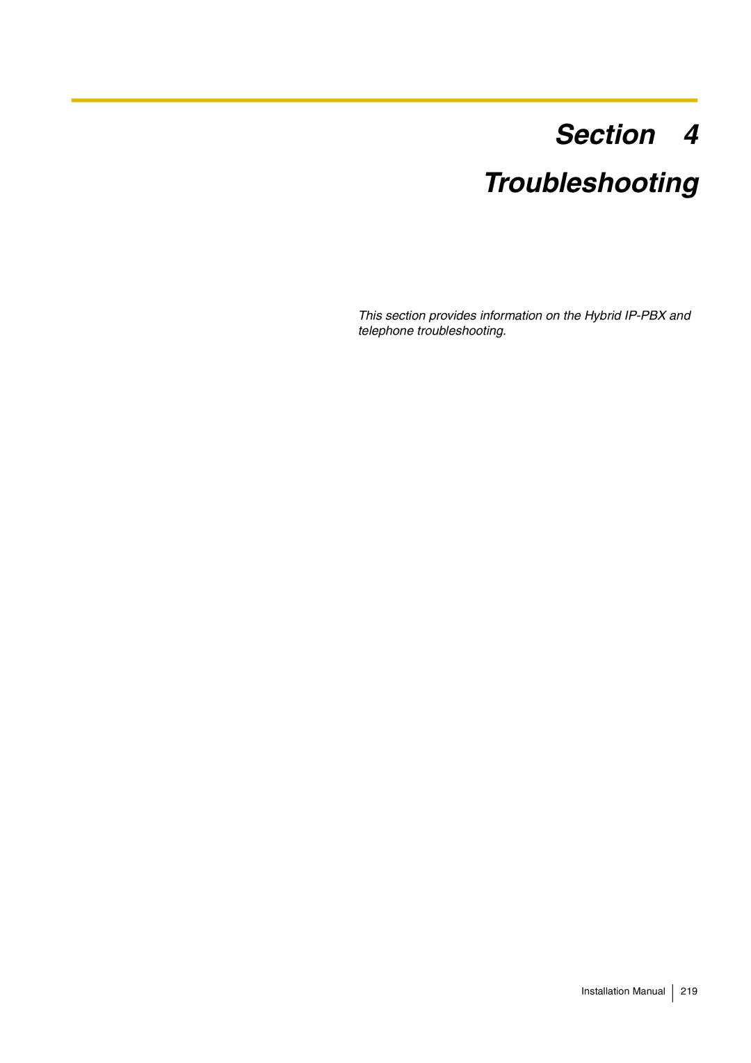 Panasonic KX-TDA100 installation manual Section Troubleshooting 