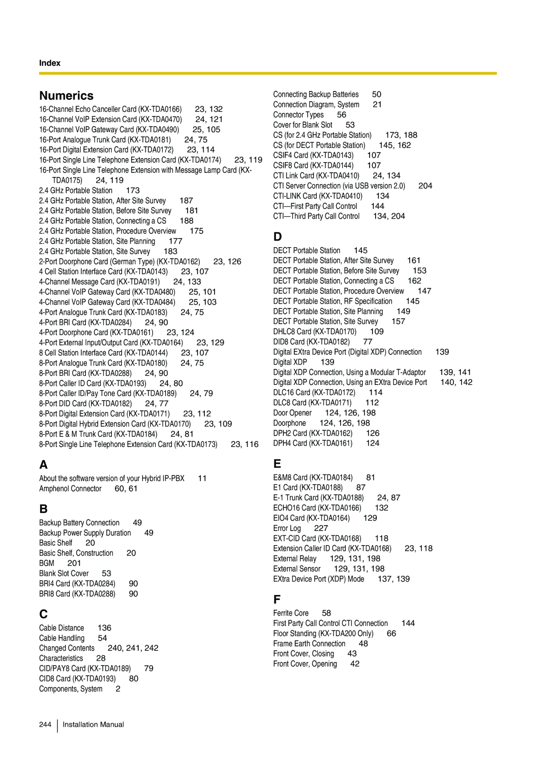 Panasonic KX-TDA100 installation manual Numerics 