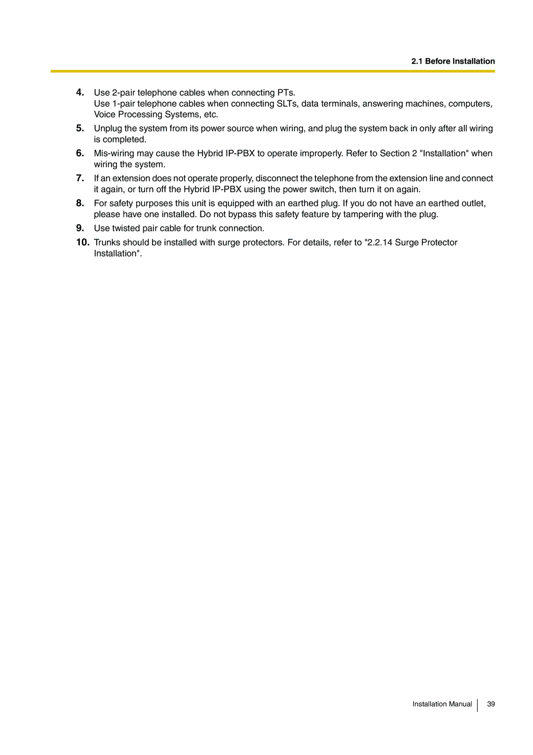 Panasonic KX-TDA100 installation manual Before Installation 