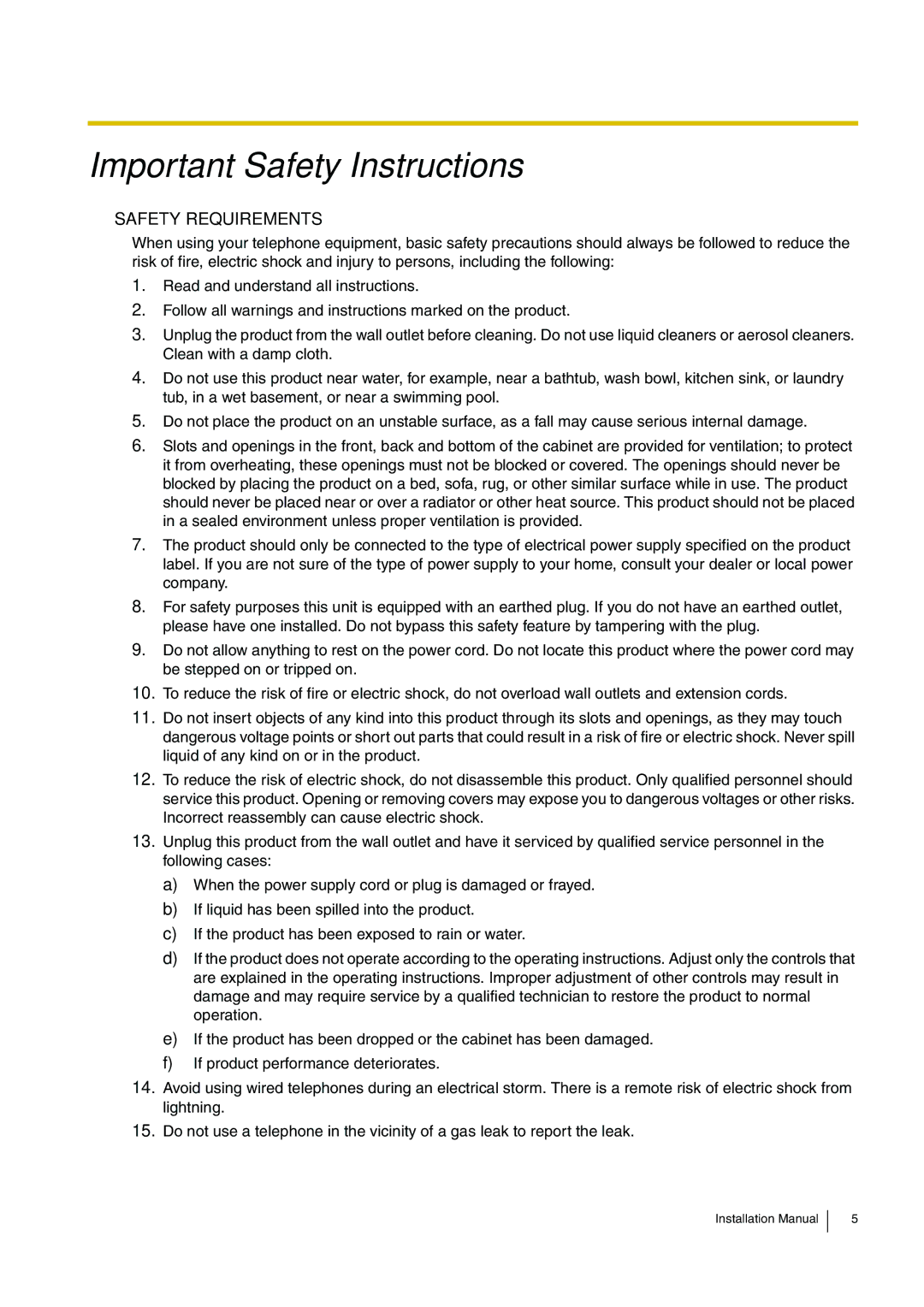 Panasonic KX-TDA100 installation manual Important Safety Instructions 