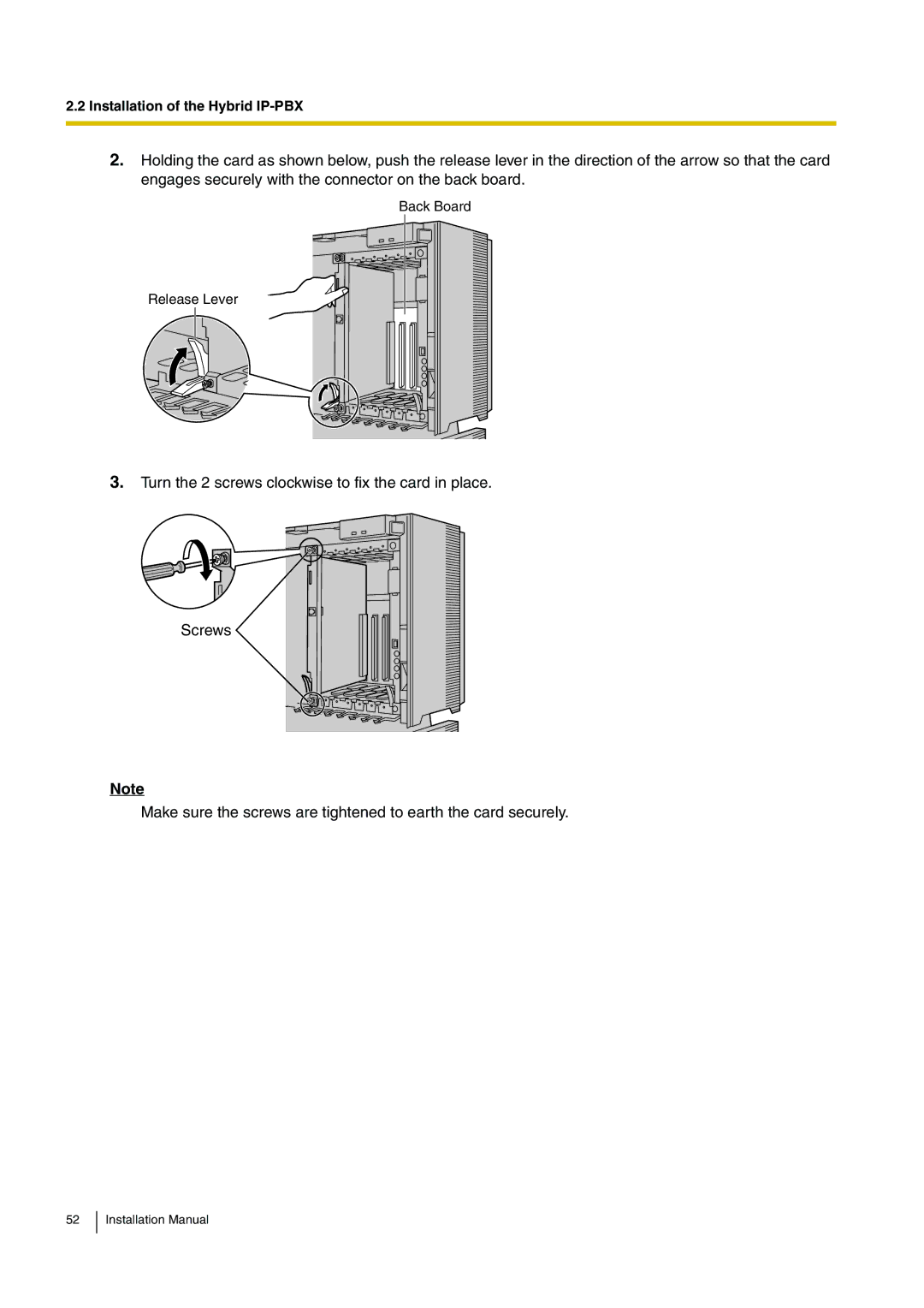 Panasonic KX-TDA100 installation manual Back Board Release Lever 