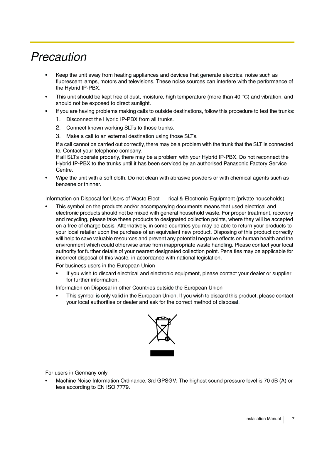 Panasonic KX-TDA100 installation manual For business users in the European Union, For users in Germany only 