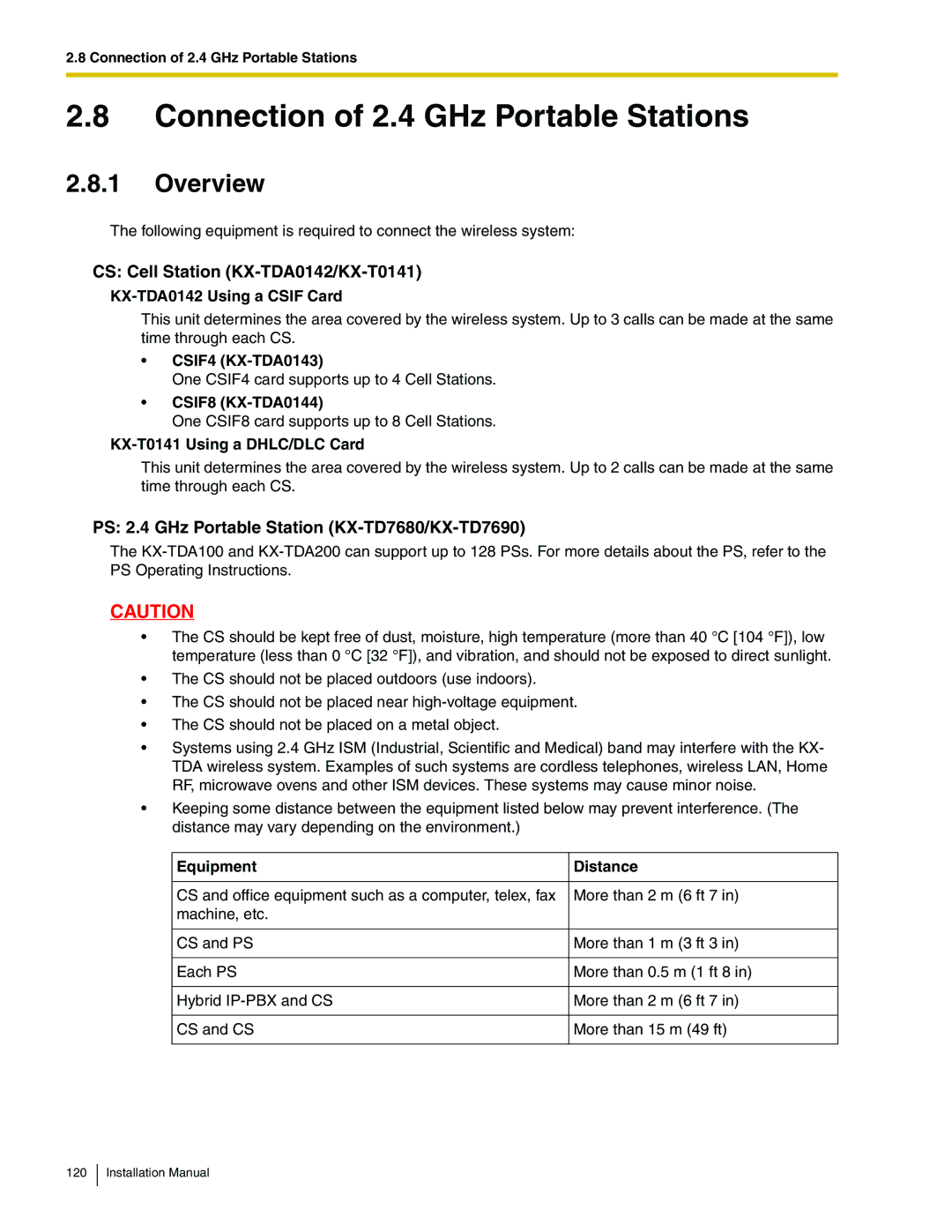 Panasonic KX-TDA100 Connection of 2.4 GHz Portable Stations, Overview, CS Cell Station KX-TDA0142/KX-T0141 