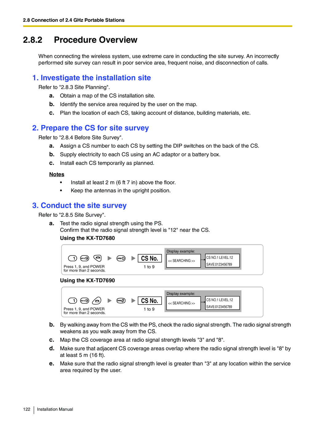 Panasonic KX-TDA100 Procedure Overview, Investigate the installation site, Prepare the CS for site survey 