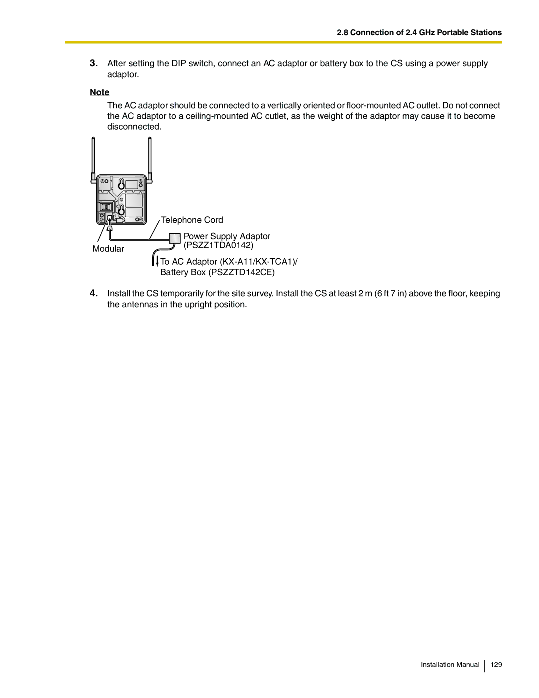 Panasonic KX-TDA100 installation manual Connection of 2.4 GHz Portable Stations 