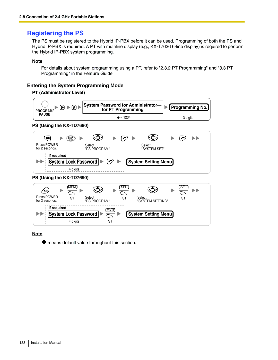 Panasonic KX-TDA100 installation manual Registering the PS, Entering the System Programming Mode 