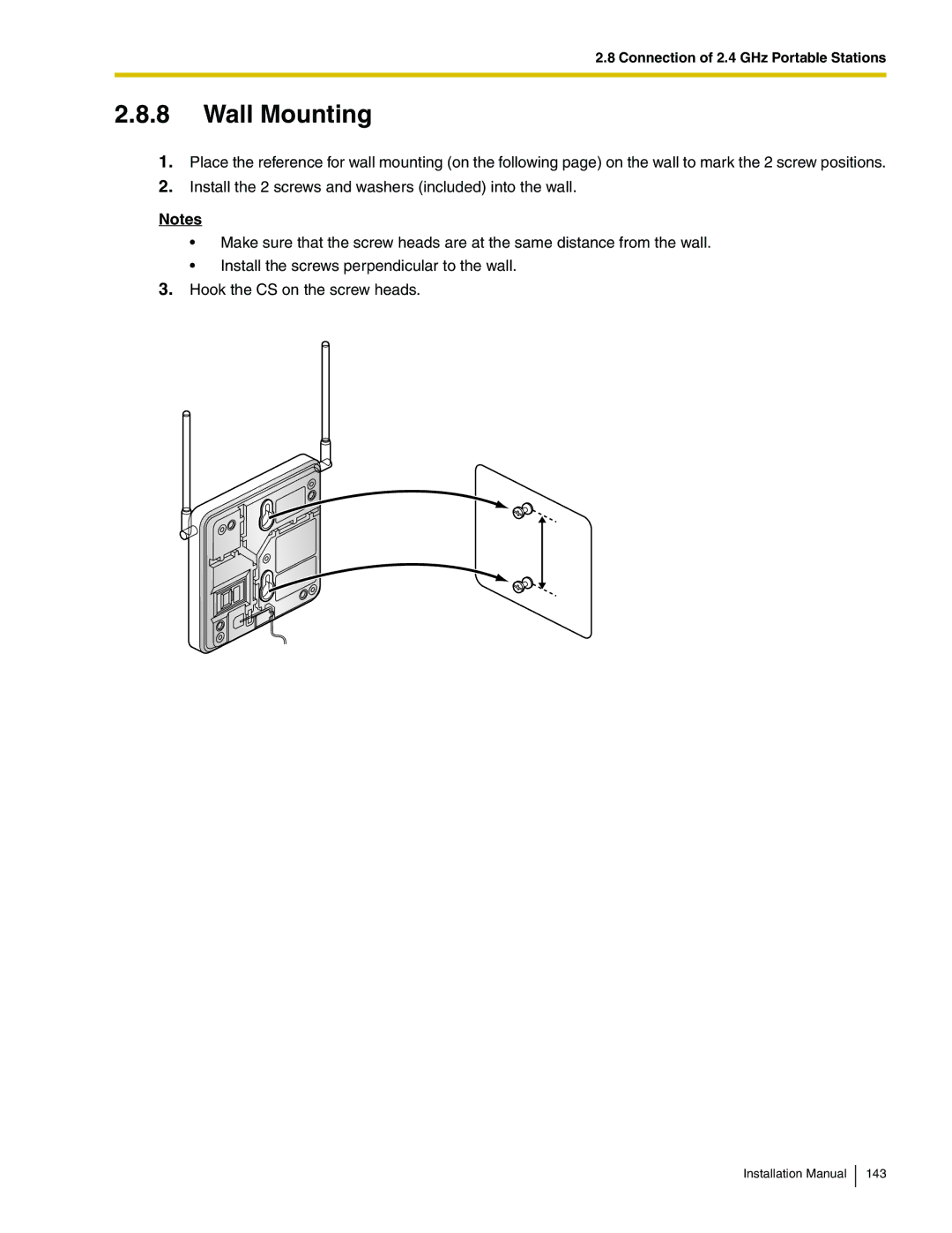 Panasonic KX-TDA100 installation manual Wall Mounting 