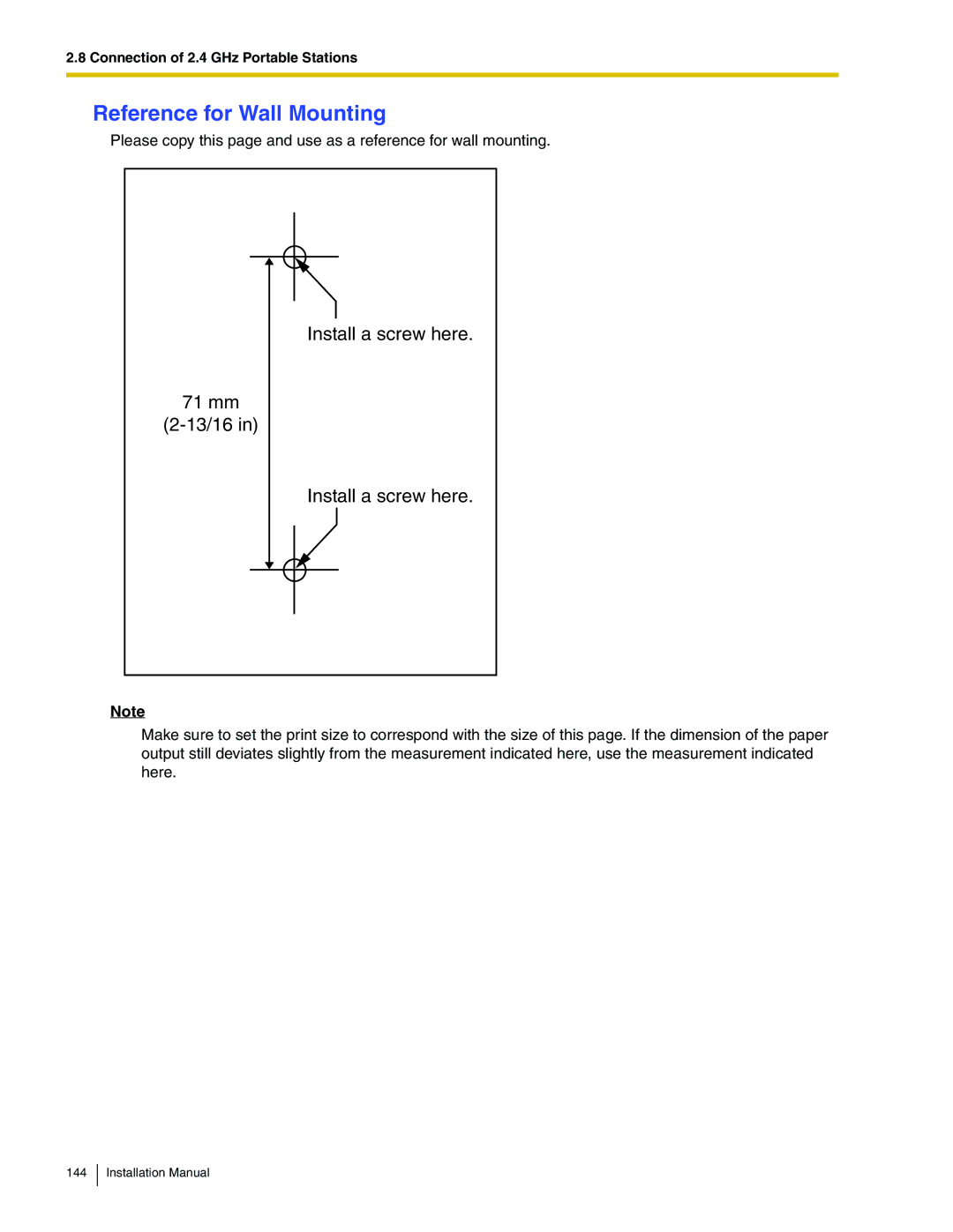 Panasonic KX-TDA100 installation manual Reference for Wall Mounting, 71 mm 13/16 Install a screw here 