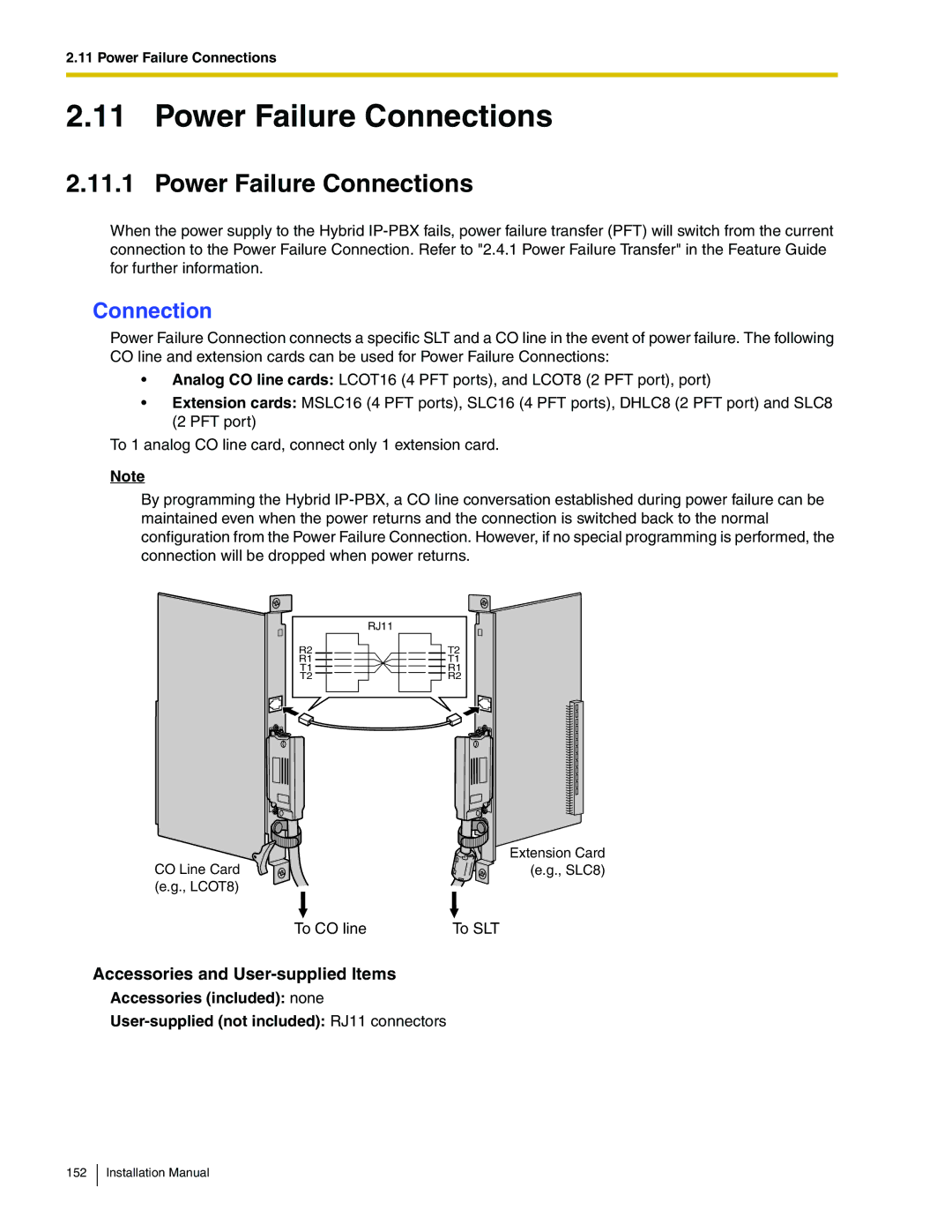 Panasonic KX-TDA100 installation manual Power Failure Connections 