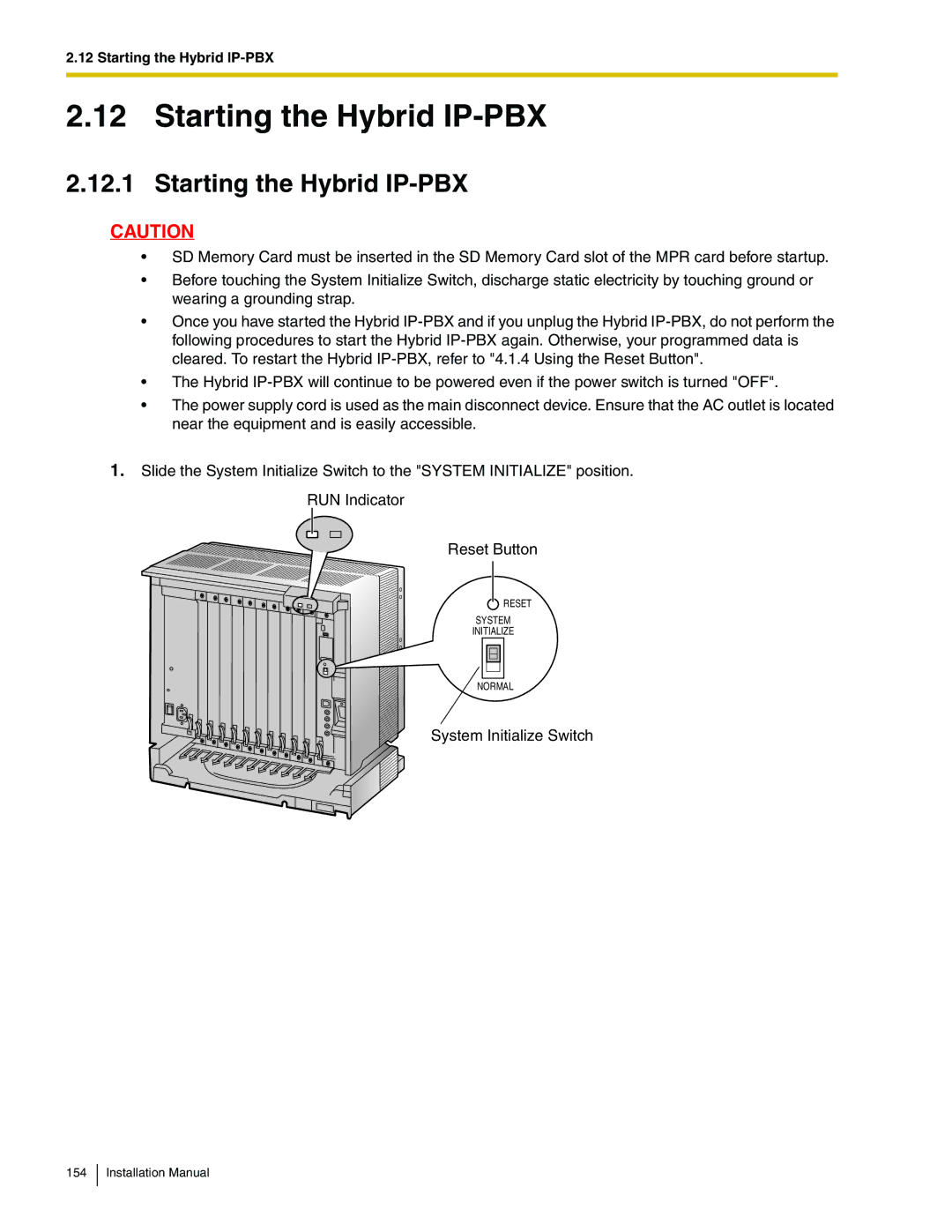 Panasonic KX-TDA100 installation manual Starting the Hybrid IP-PBX 