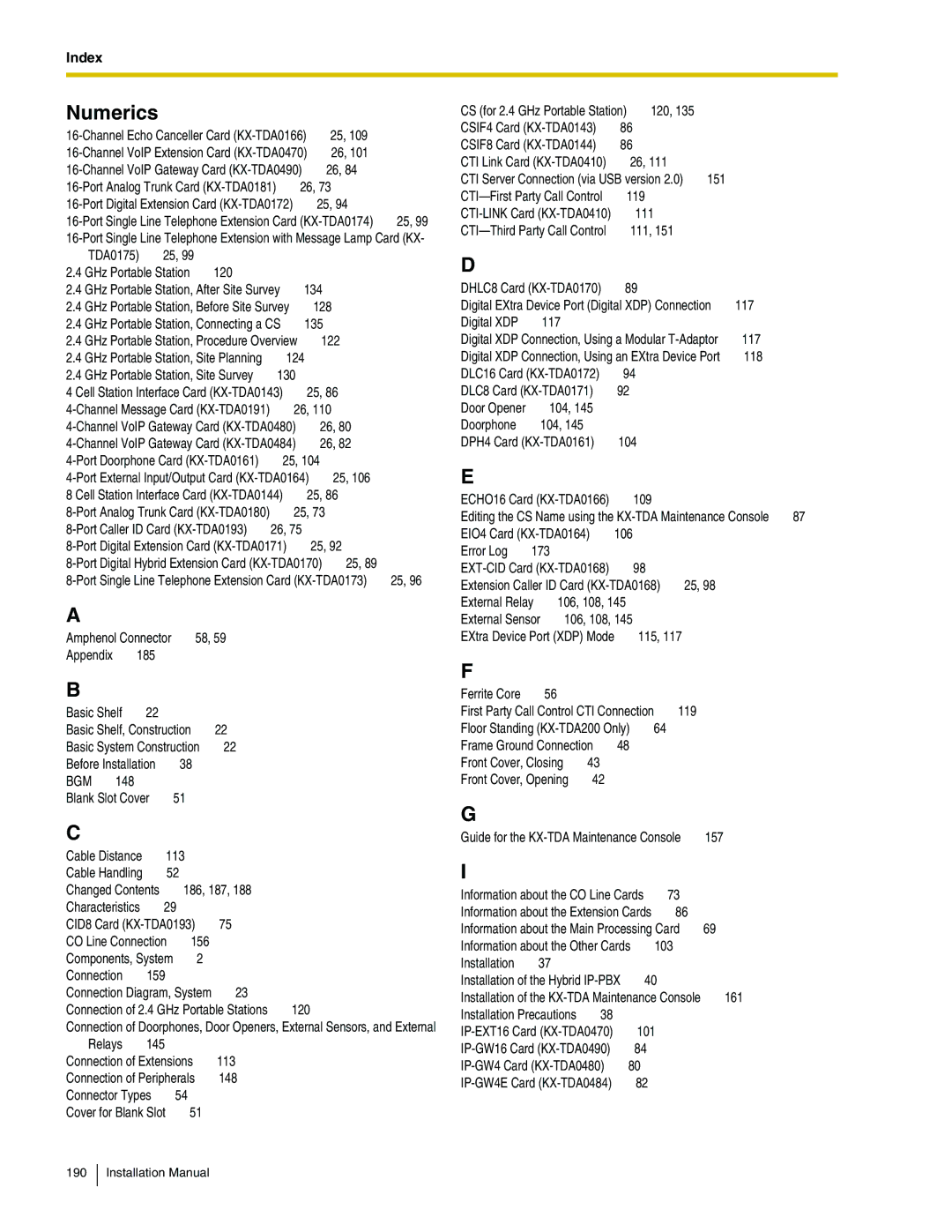 Panasonic KX-TDA100 installation manual Numerics 