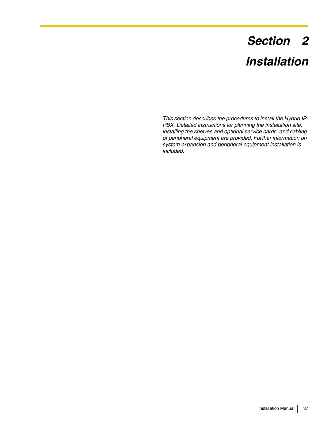 Panasonic KX-TDA100 installation manual Section Installation 