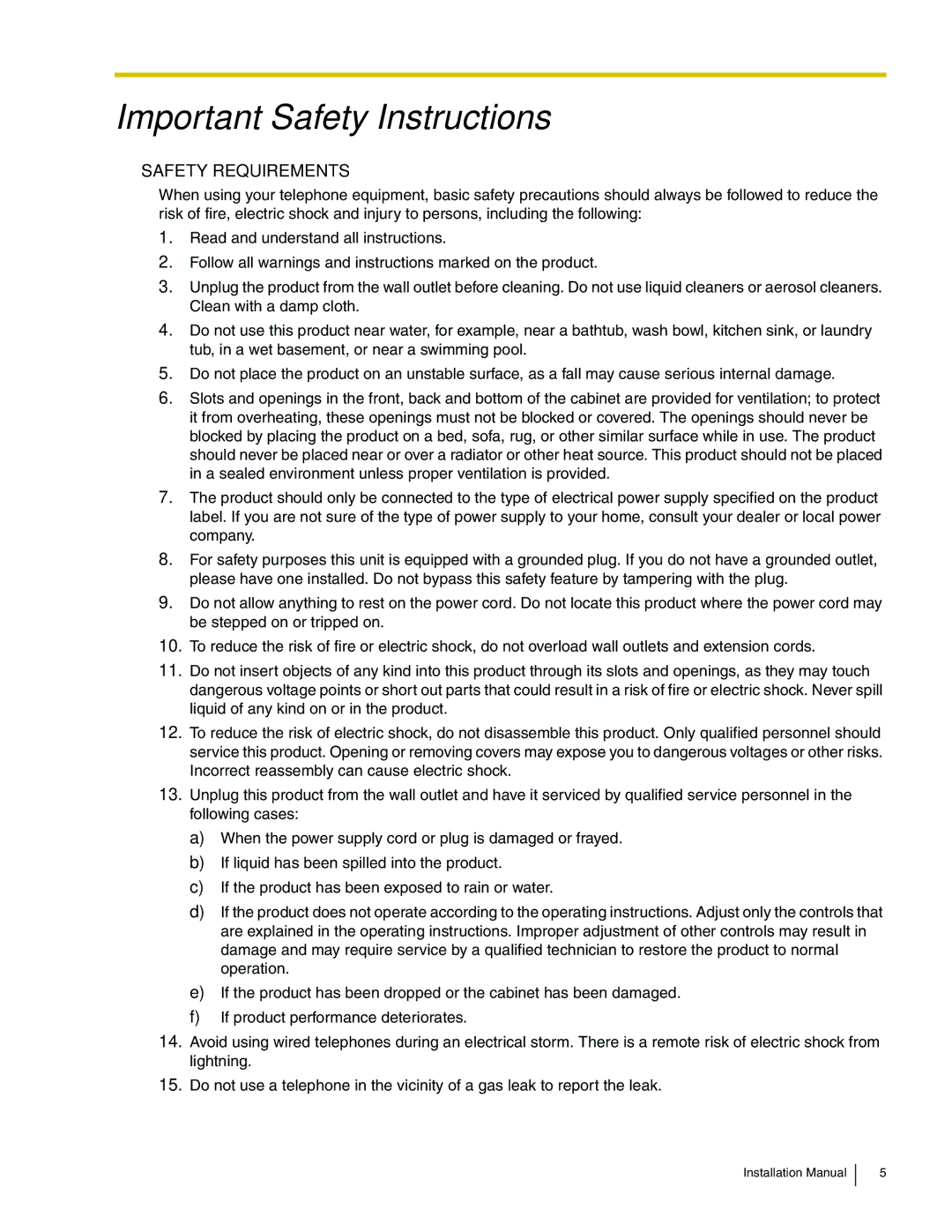 Panasonic KX-TDA100 installation manual Important Safety Instructions 