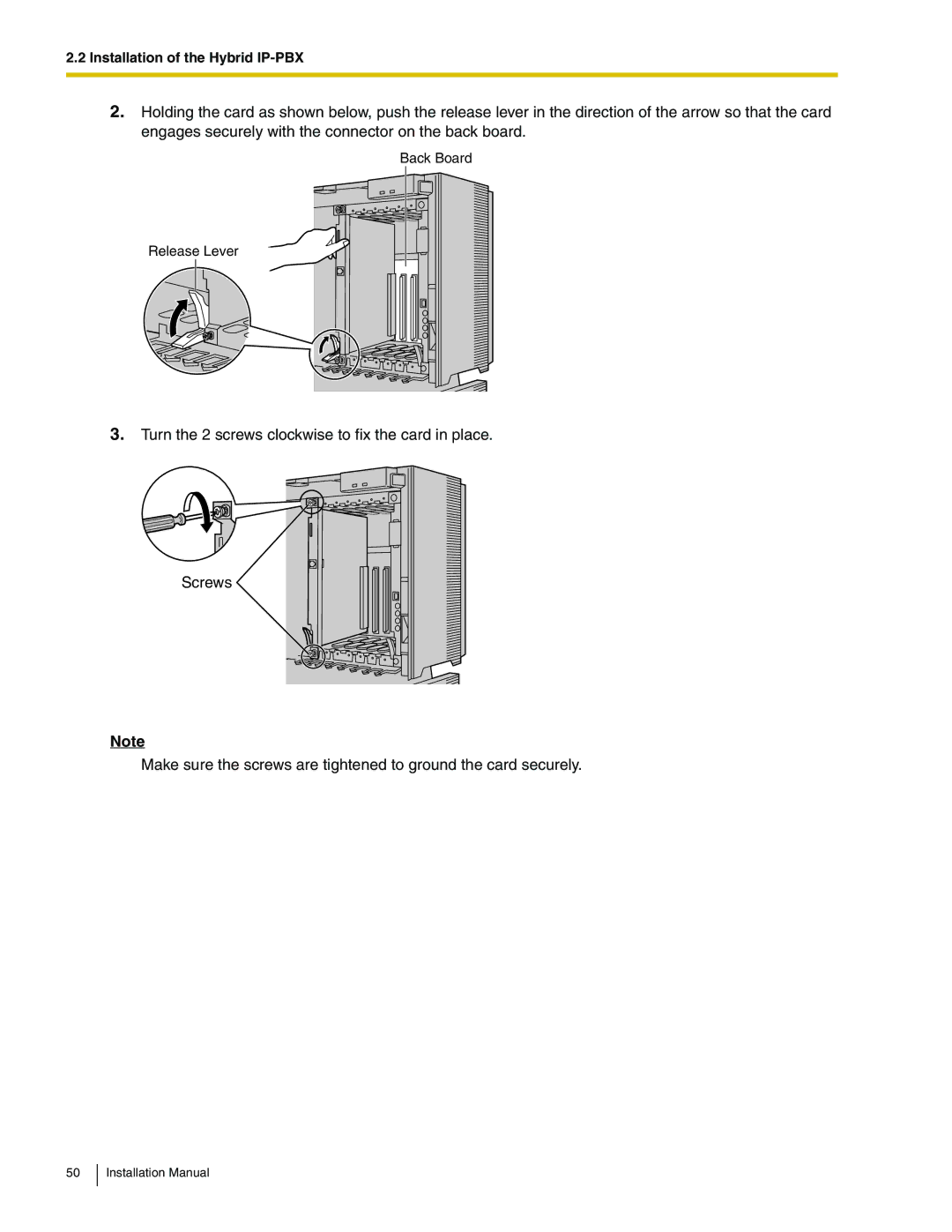 Panasonic KX-TDA100 installation manual Back Board Release Lever 