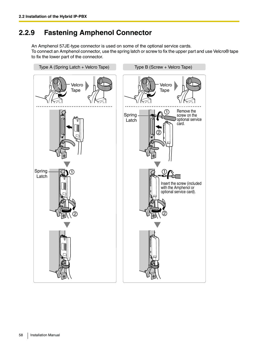 Panasonic KX-TDA100 installation manual Fastening Amphenol Connector 