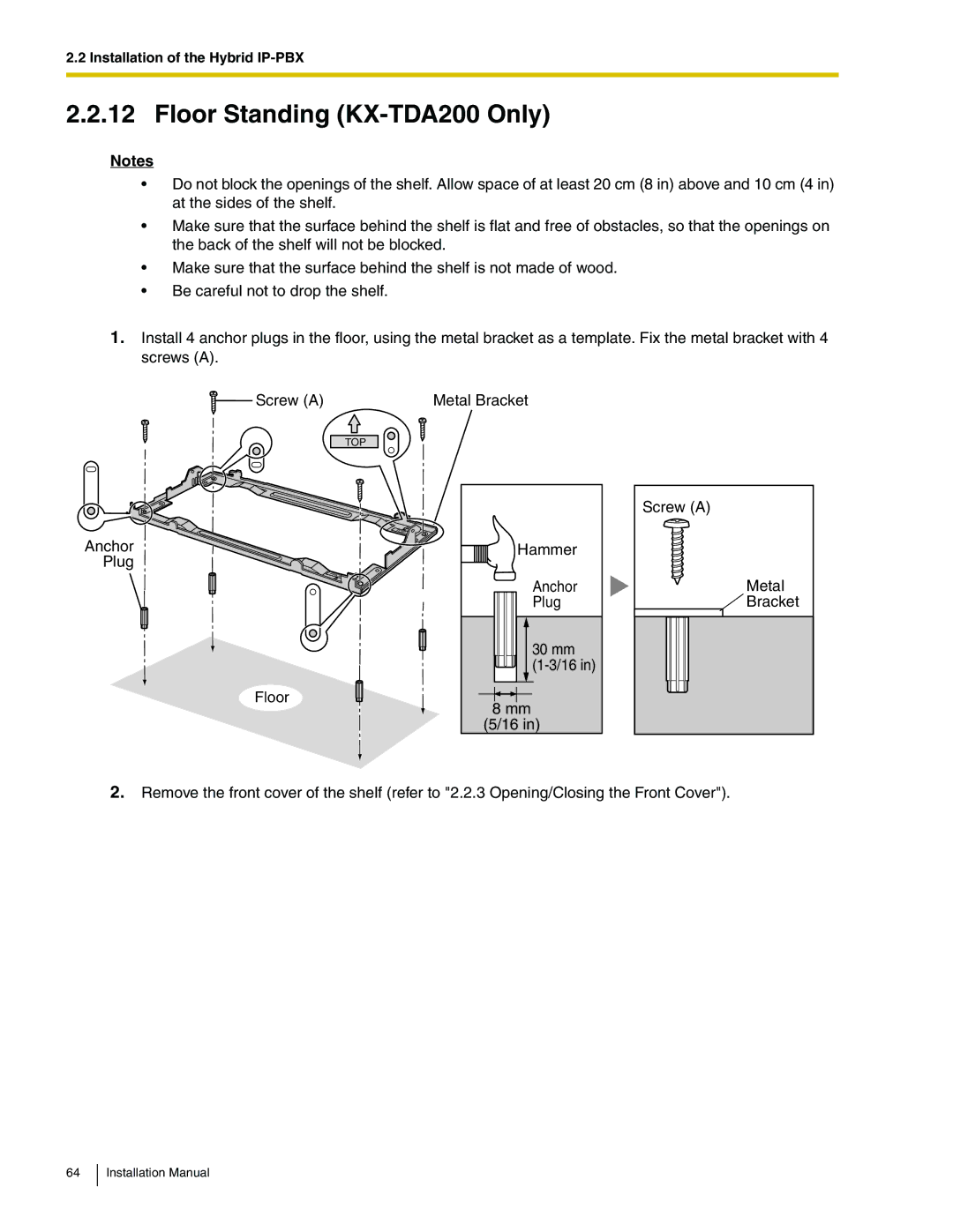 Panasonic KX-TDA100 installation manual Floor Standing KX-TDA200 Only 