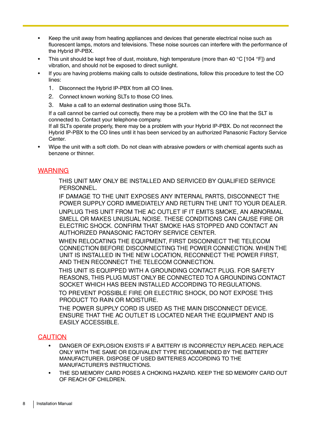 Panasonic KX-TDA100 installation manual Installation Manual 