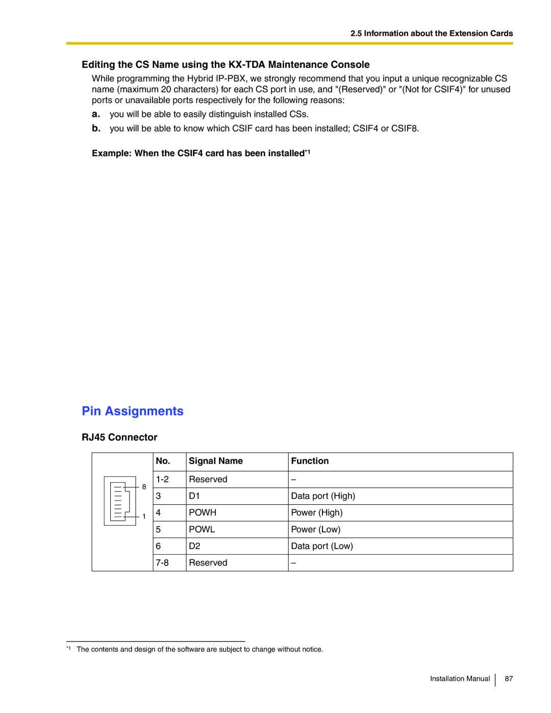 Panasonic KX-TDA100 installation manual Editing the CS Name using the KX-TDA Maintenance Console, Powh, Powl 