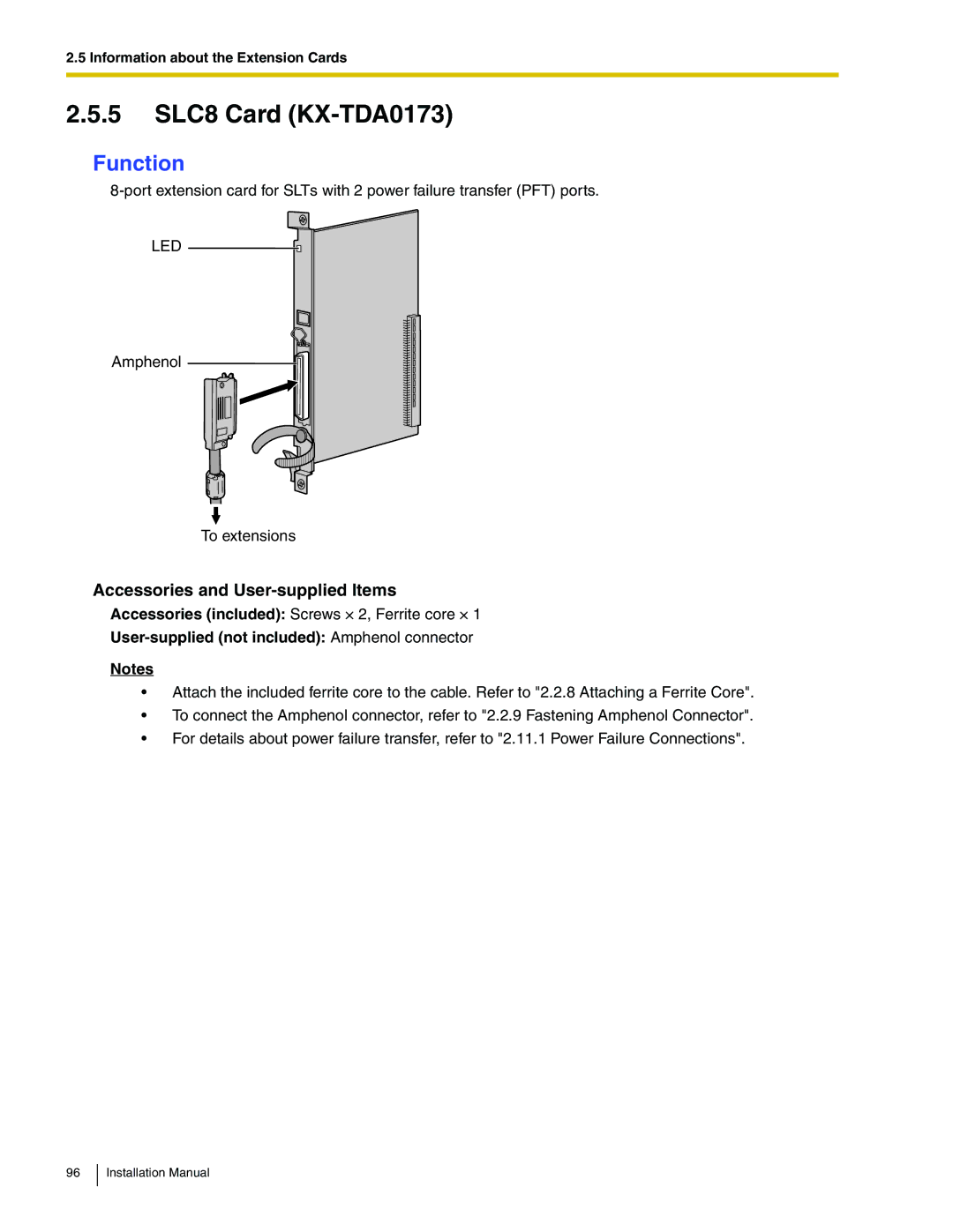 Panasonic KX-TDA100 installation manual 5 SLC8 Card KX-TDA0173 