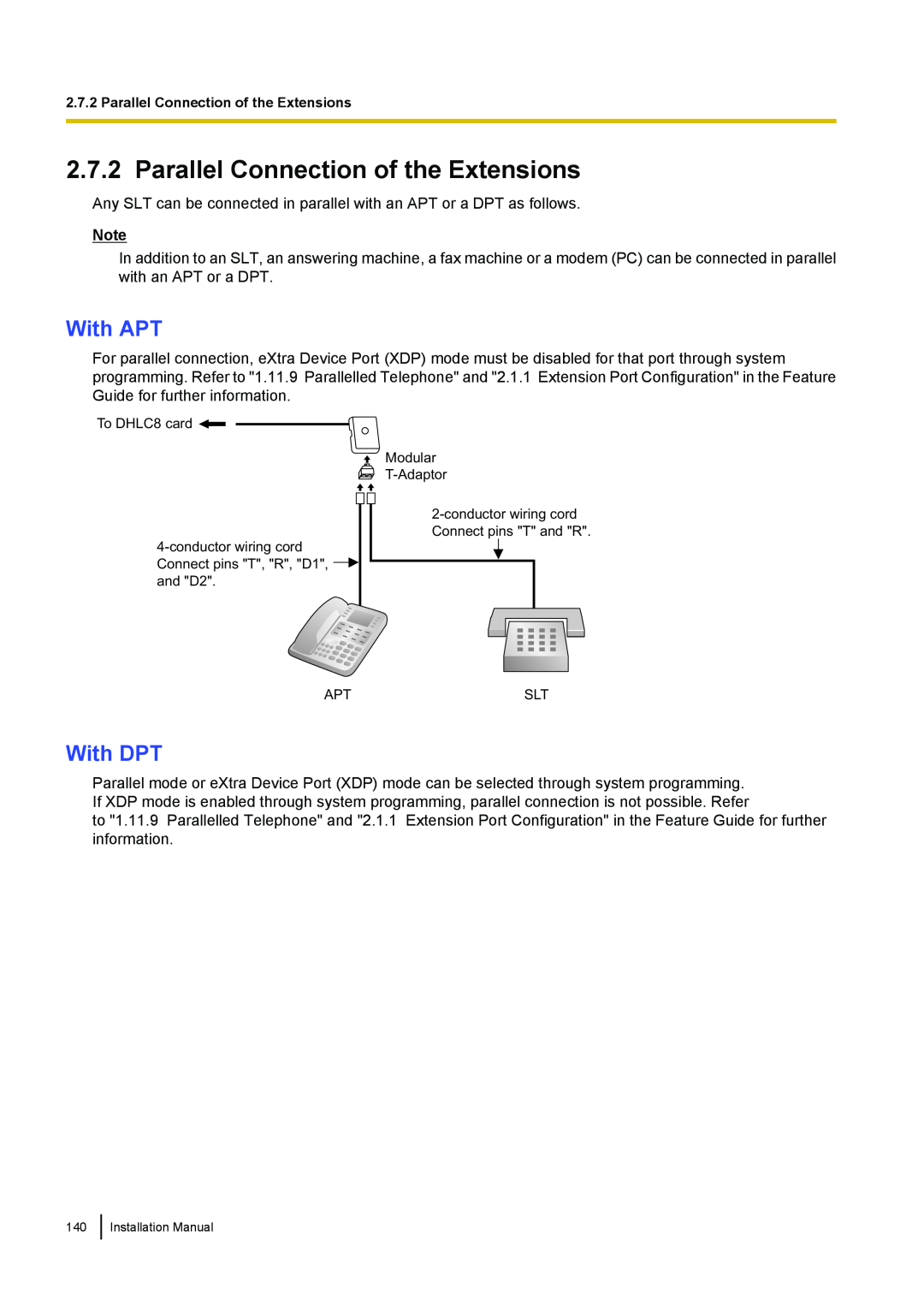 Panasonic KX-TDA100 installation manual Parallel Connection of the Extensions, With APT, With DPT 