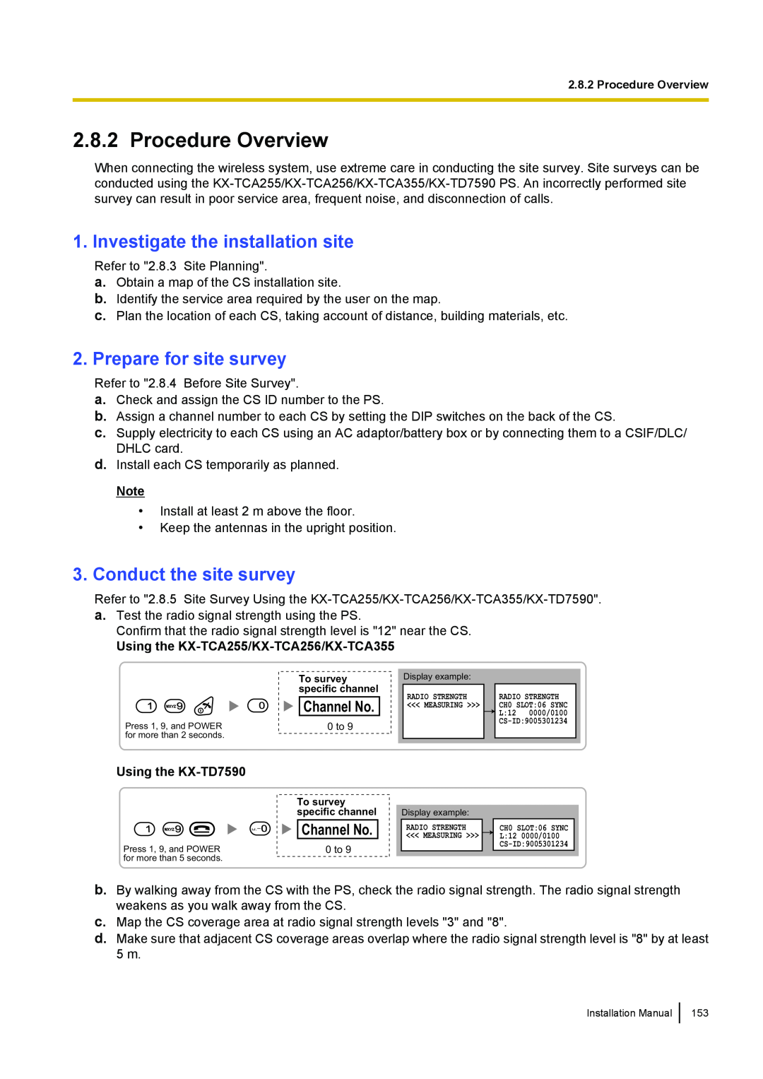 Panasonic KX-TDA100 Procedure Overview, Investigate the installation site, Prepare for site survey, Channel No 