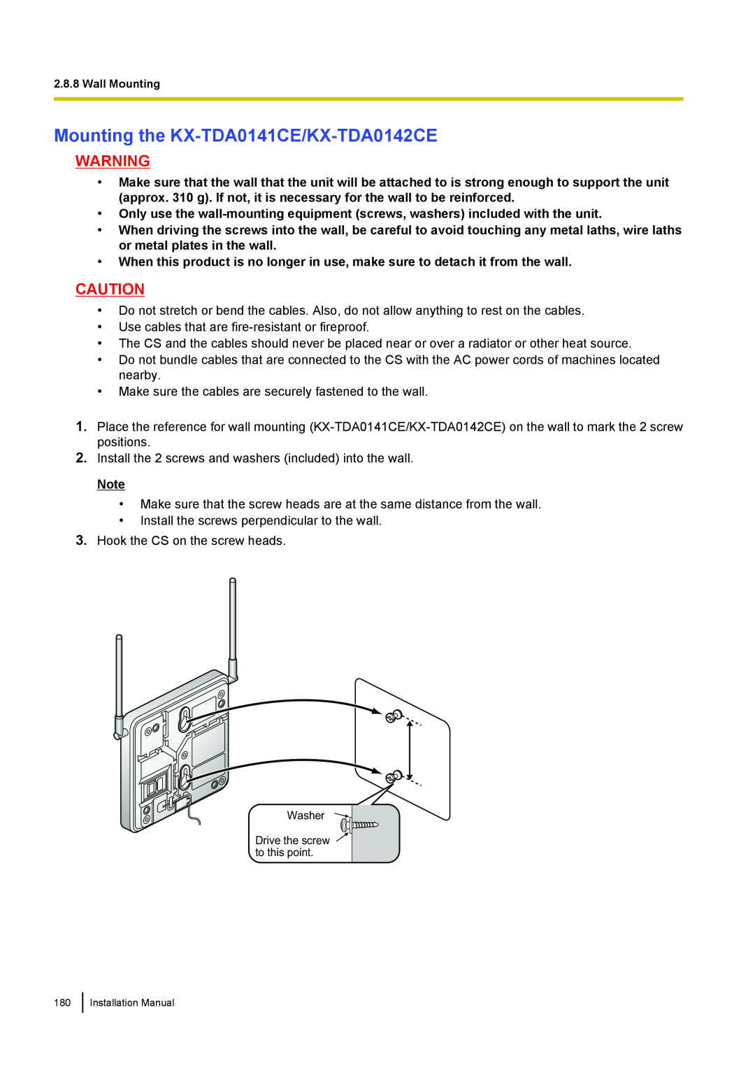 Panasonic KX-TDA100 installation manual Mounting the KX-TDA0141CE/KX-TDA0142CE, Washer Drive the screw to this point 