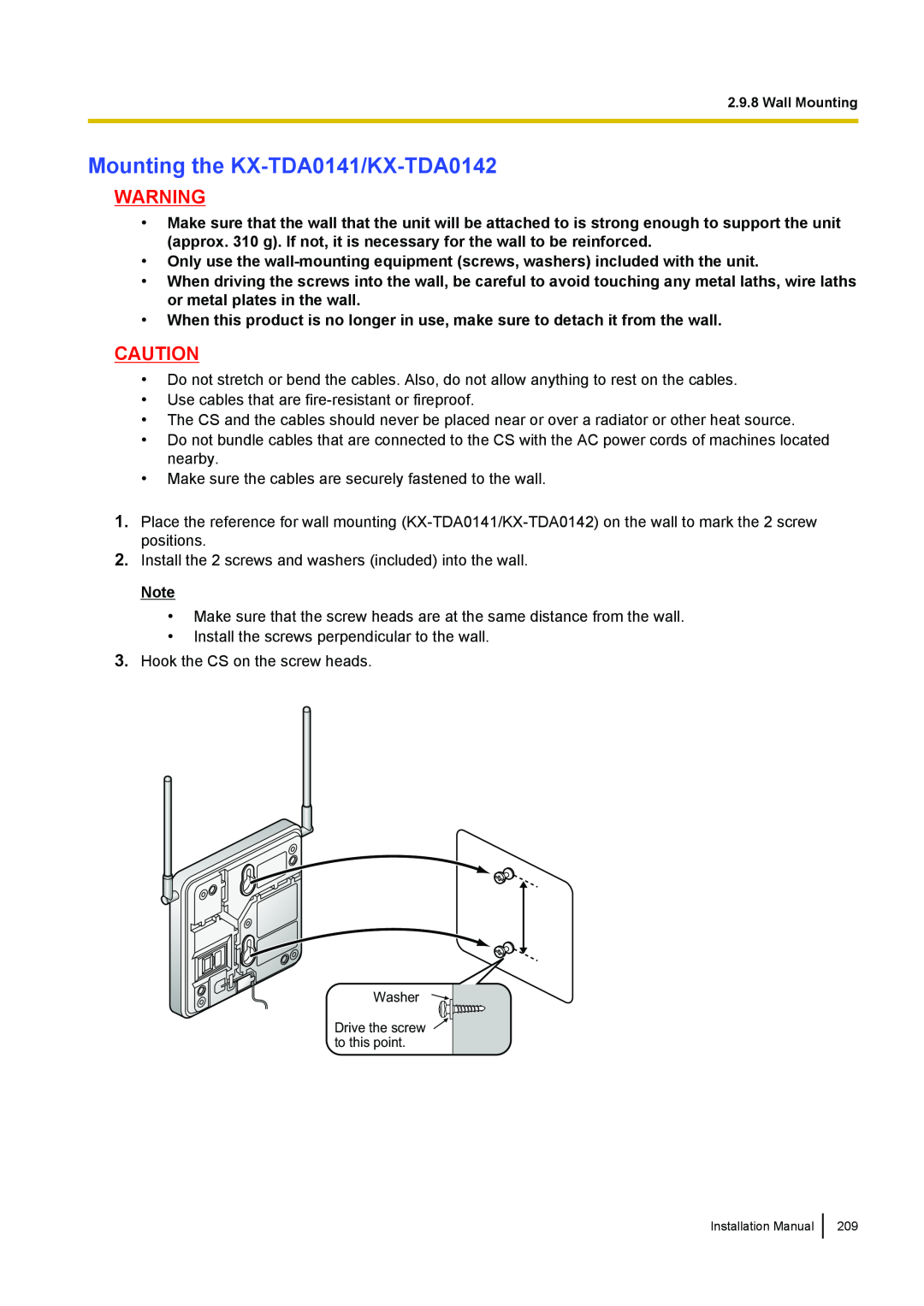 Panasonic KX-TDA100 installation manual Mounting the KX-TDA0141/KX-TDA0142 