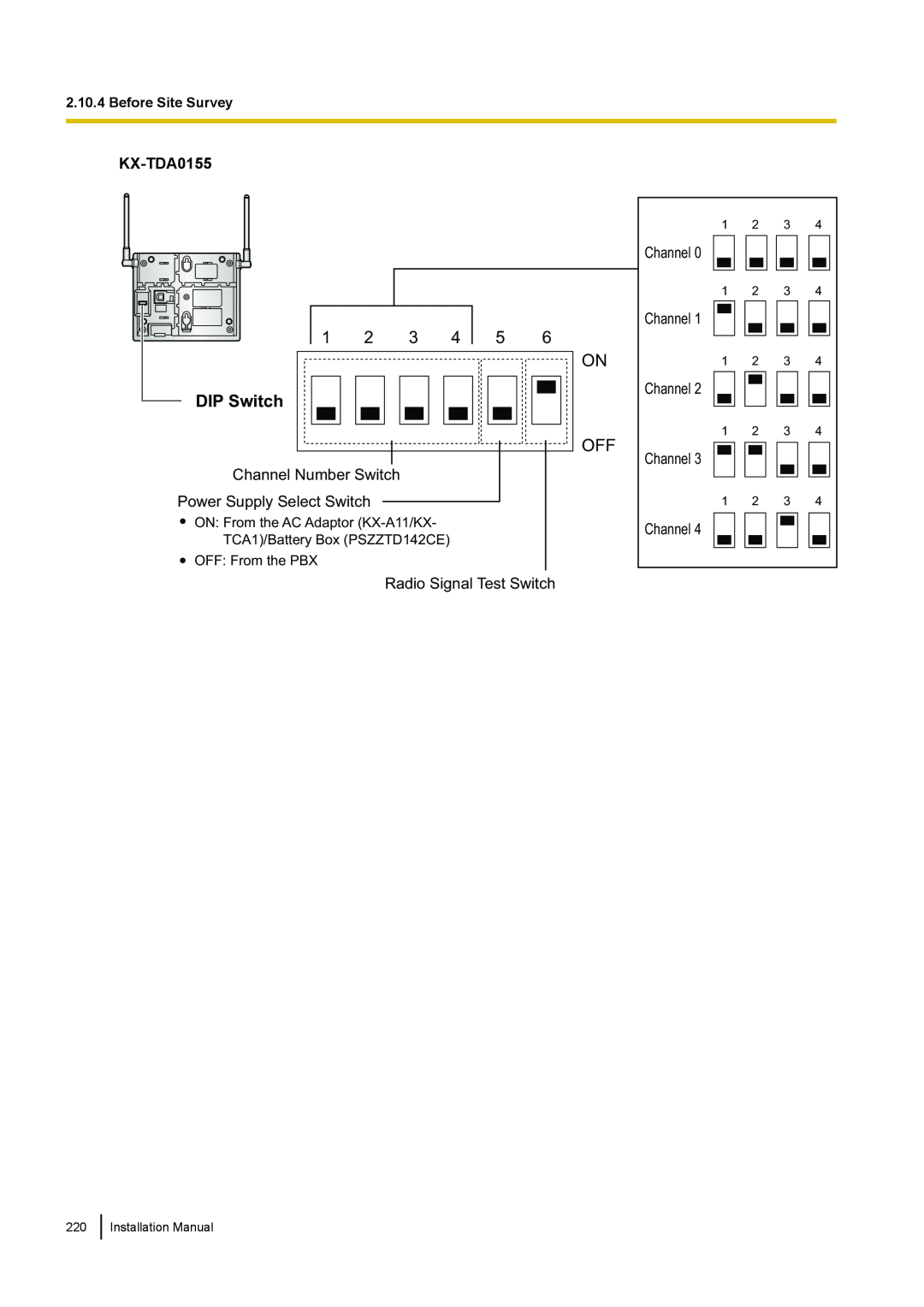 Panasonic KX-TDA100 installation manual DIP Switch, KX-TDA0155, Before Site Survey 