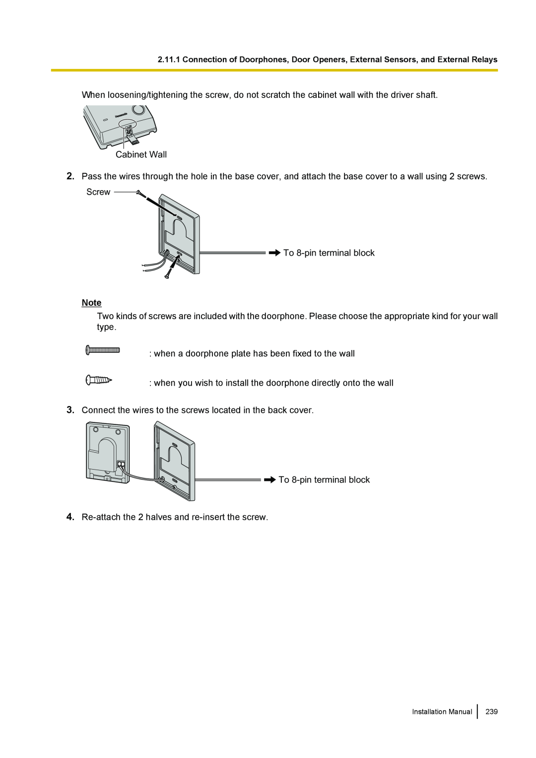 Panasonic KX-TDA100 installation manual Cabinet Wall 