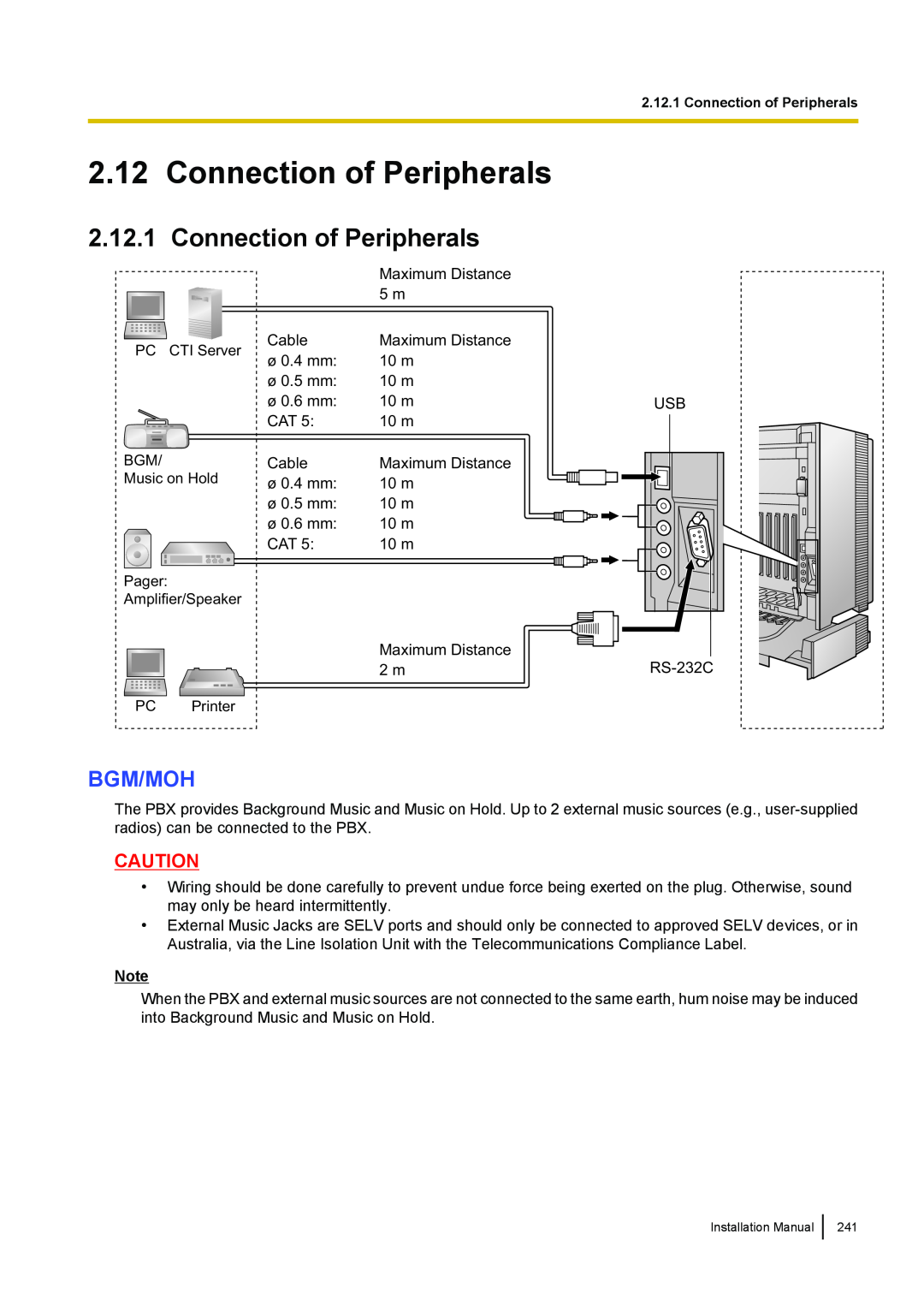 Panasonic KX-TDA100 installation manual Connection of Peripherals, Bgm/Moh 
