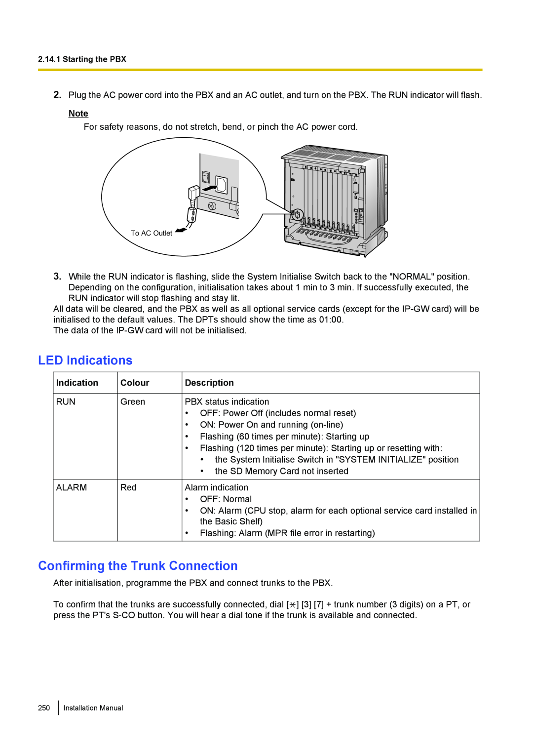 Panasonic KX-TDA100 installation manual Confirming the Trunk Connection, LED Indications, Colour, Description 