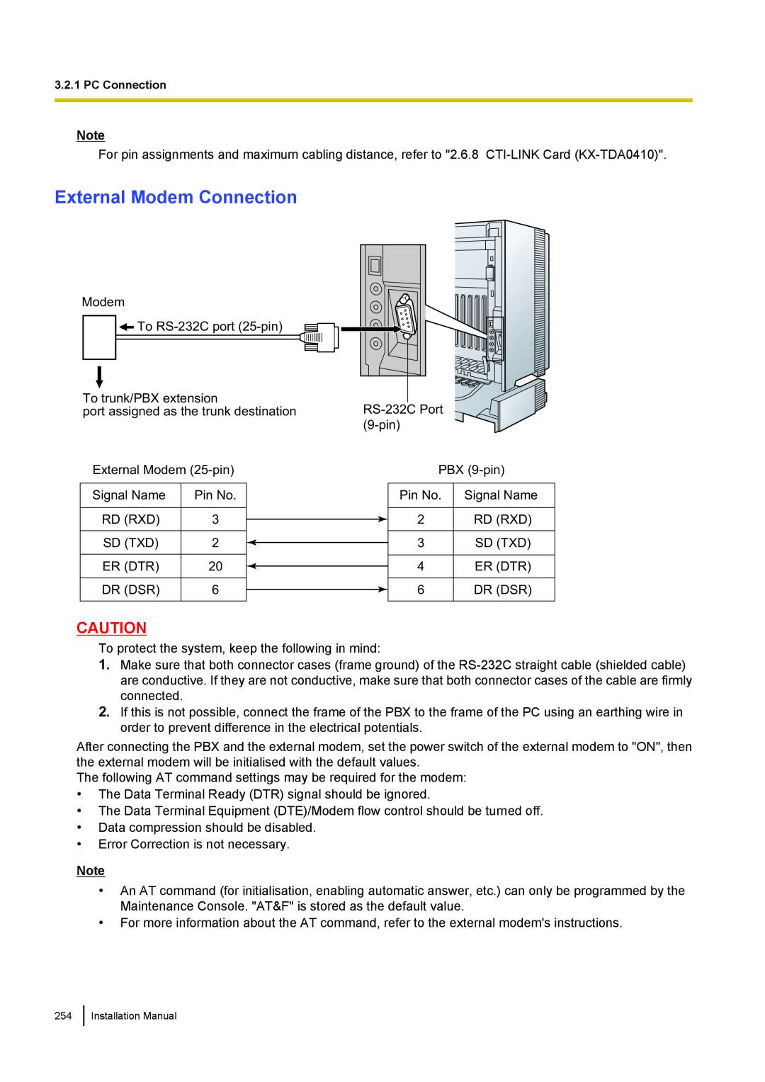Panasonic KX-TDA100 installation manual External Modem Connection 