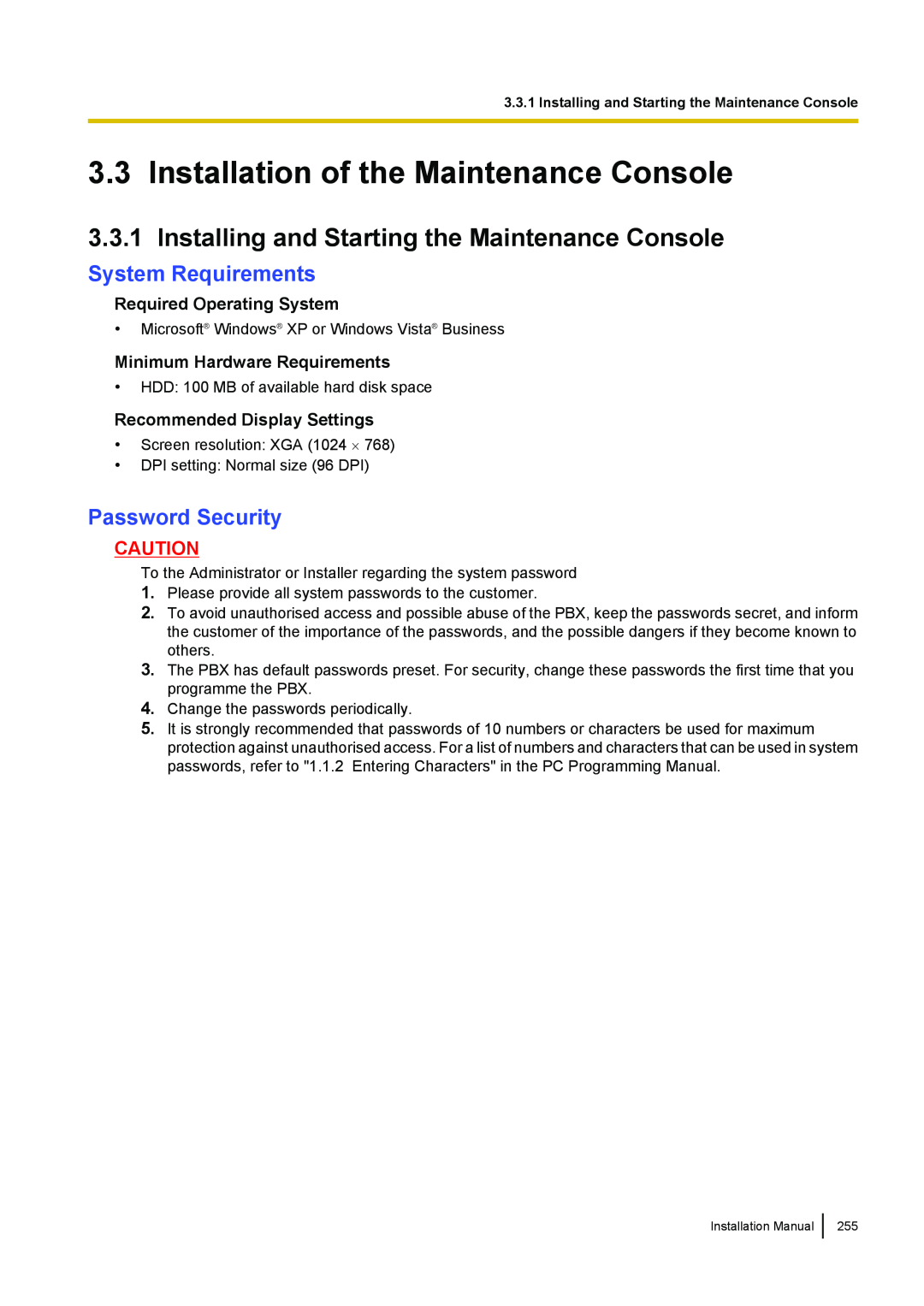 Panasonic KX-TDA100 Installation of the Maintenance Console, Installing and Starting the Maintenance Console 