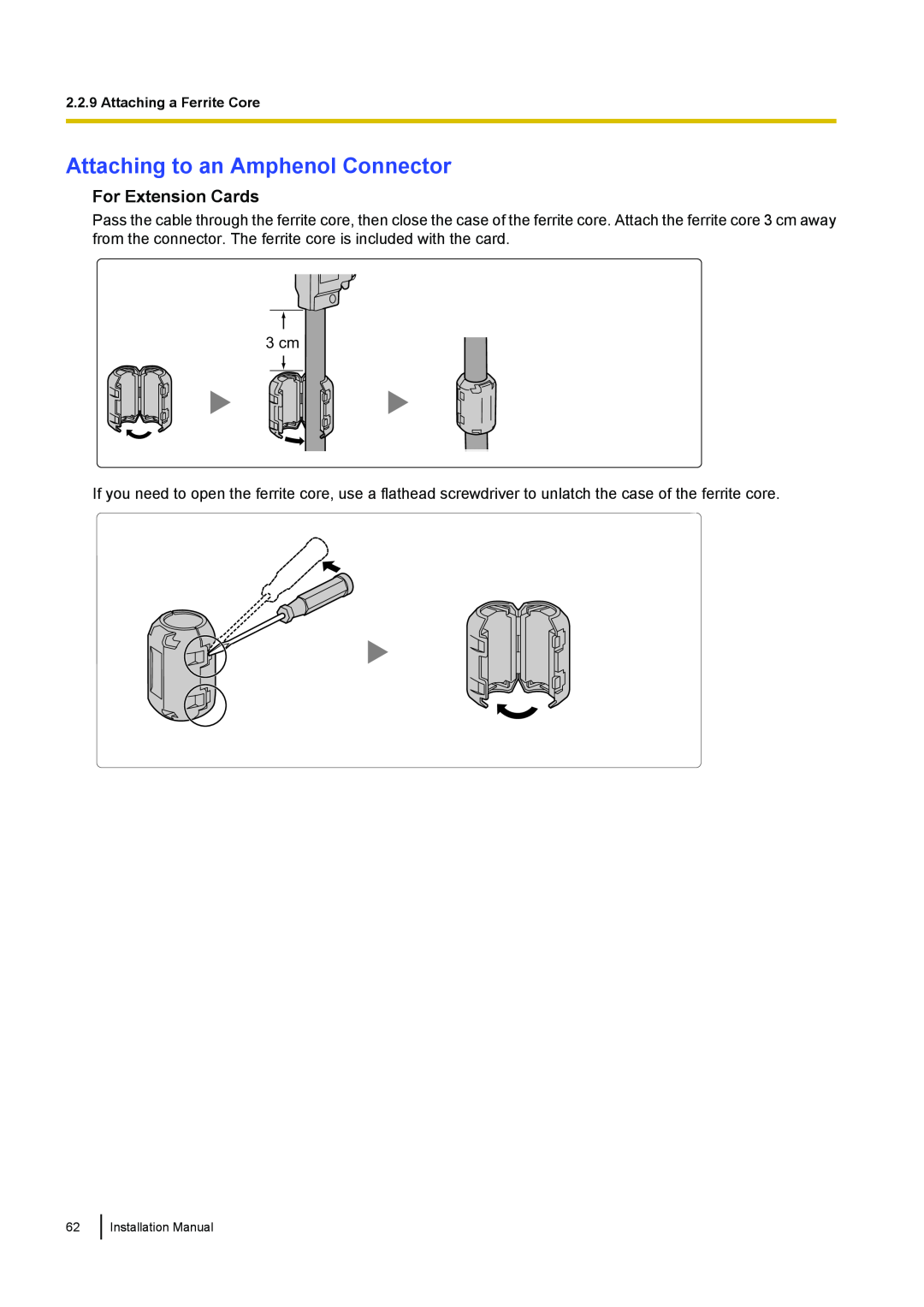 Panasonic KX-TDA100 installation manual Attaching to an Amphenol Connector, For Extension Cards 