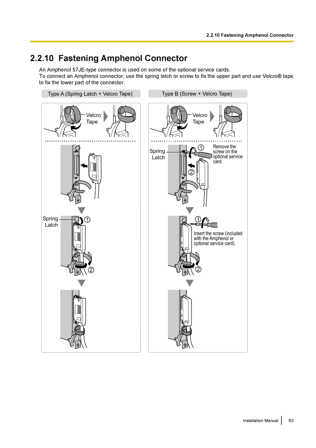 Panasonic KX-TDA100 installation manual Fastening Amphenol Connector 