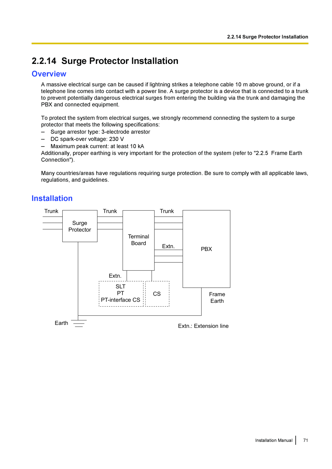 Panasonic KX-TDA100 installation manual Surge Protector Installation, Overview 