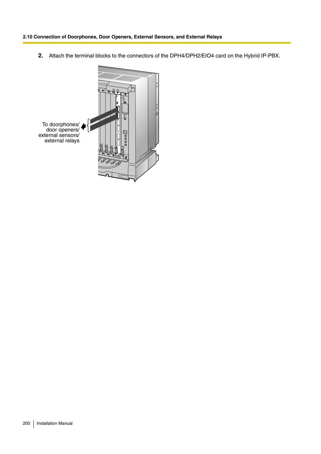 Panasonic KX-TDA100 installation manual To doorphones, door openers, external sensors, external relays, Installation Manual 