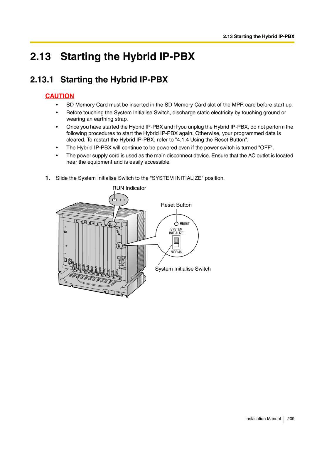 Panasonic KX-TDA100 installation manual Starting the Hybrid IP-PBX 