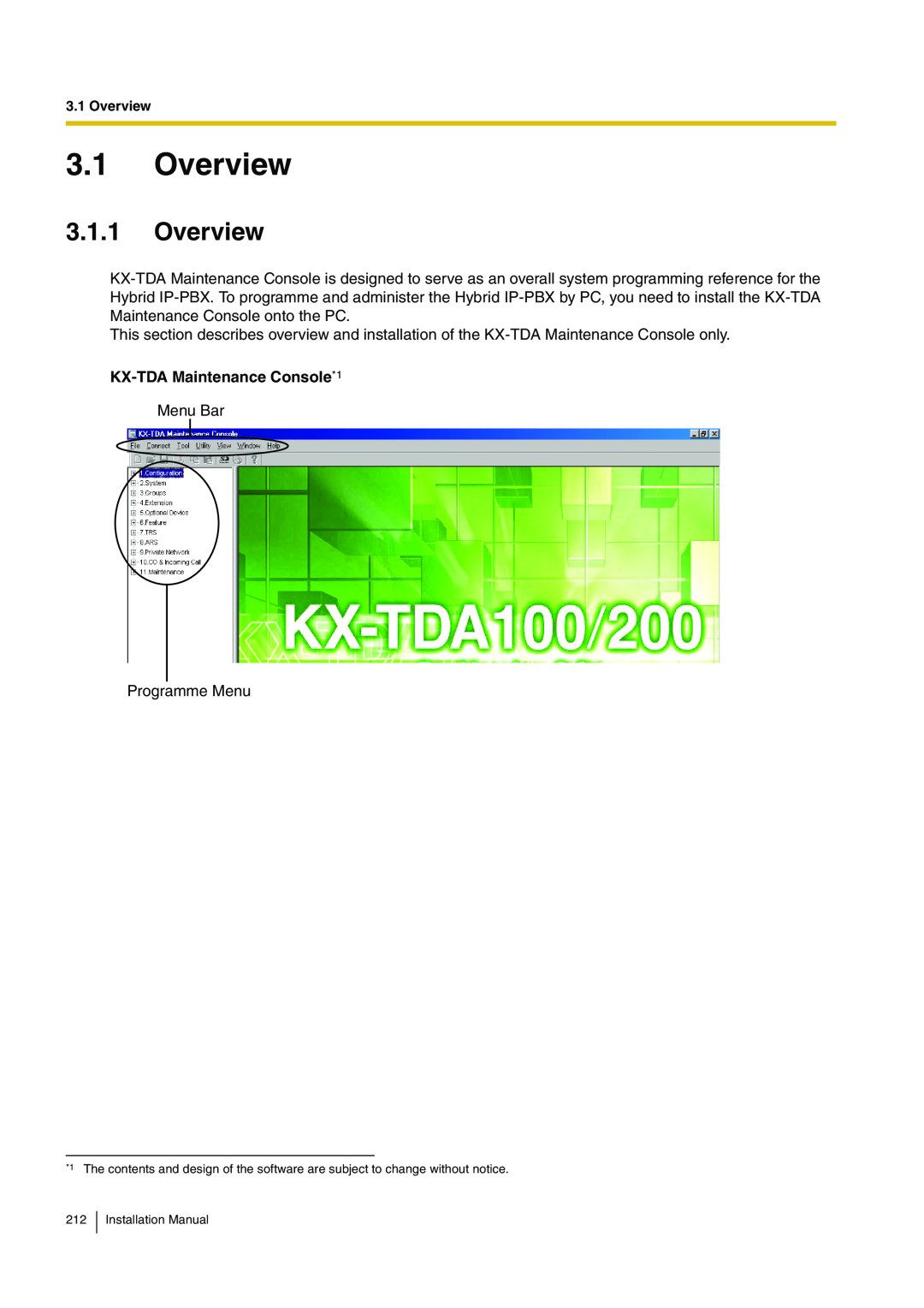 Panasonic KX-TDA100 installation manual Overview, KX-TDA Maintenance Console*1 