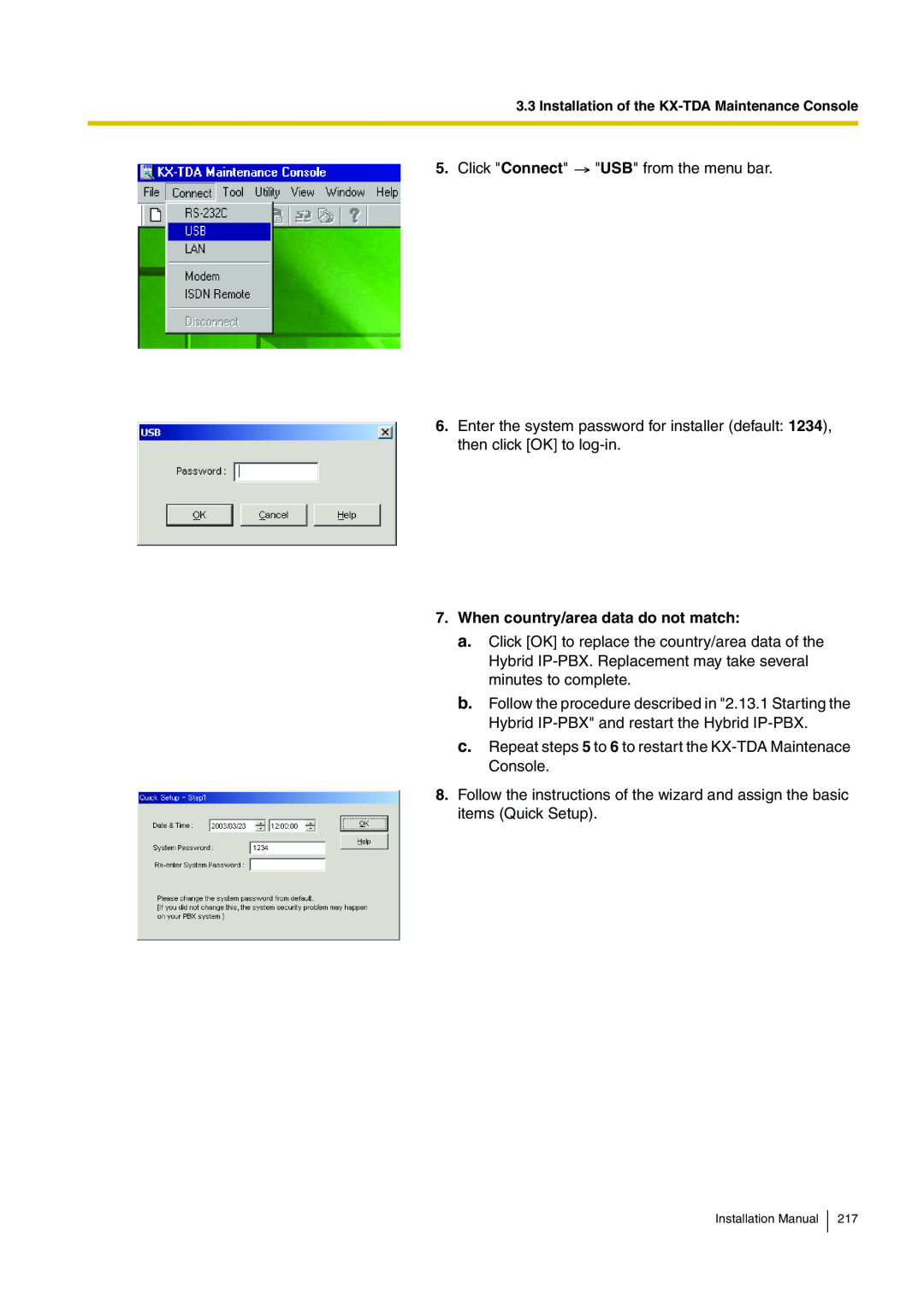 Panasonic KX-TDA100 installation manual When country/area data do not match 