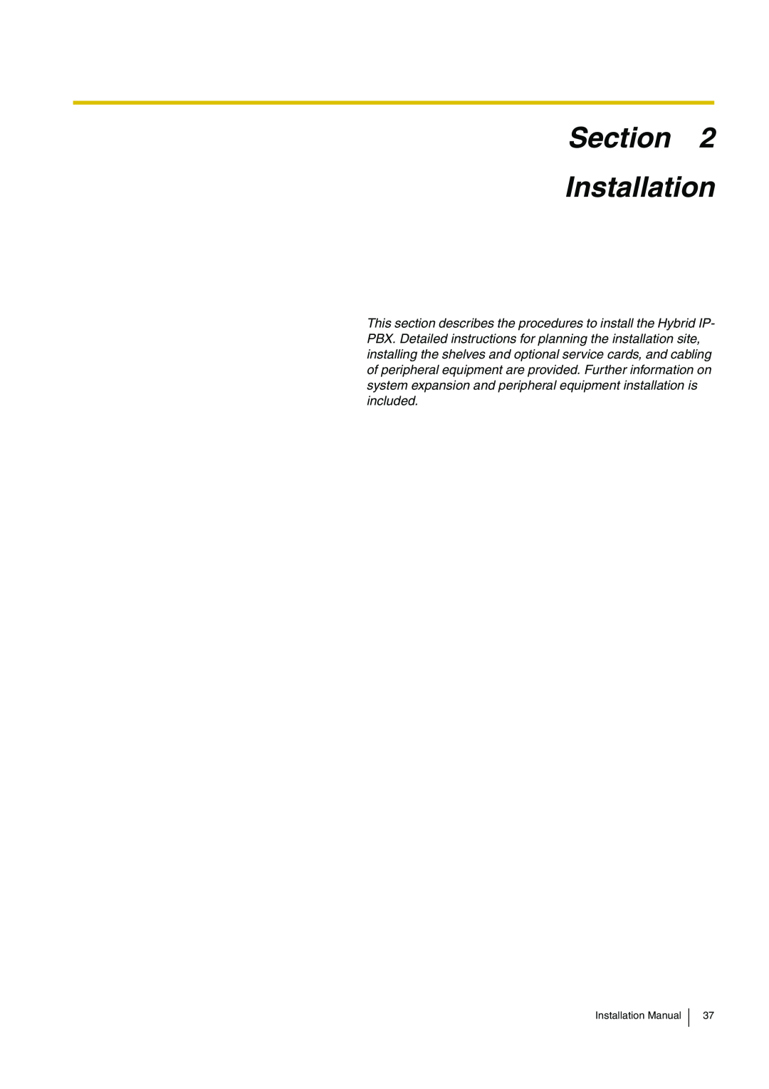 Panasonic KX-TDA100 installation manual Section Installation 