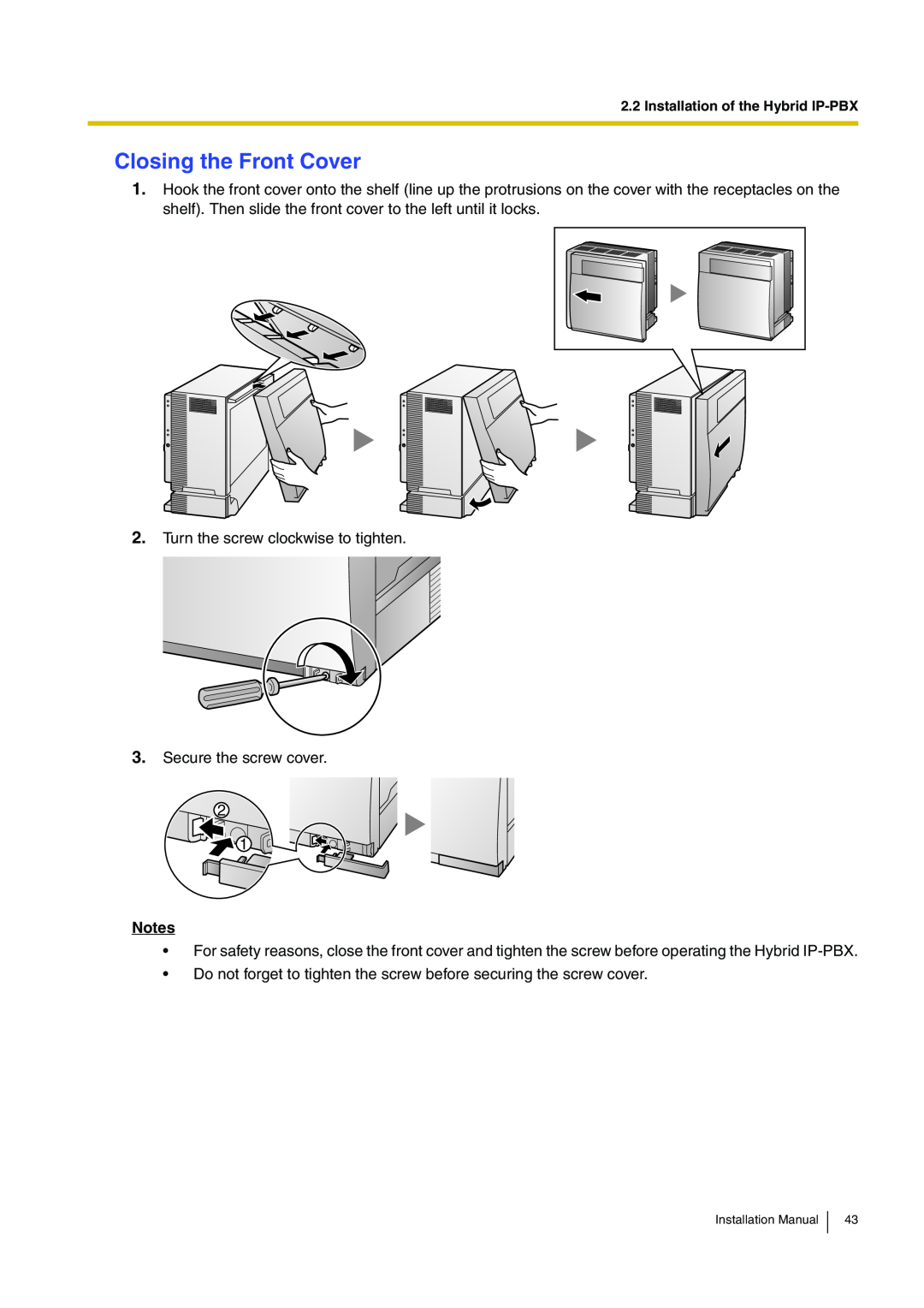Panasonic KX-TDA100 installation manual Closing the Front Cover 