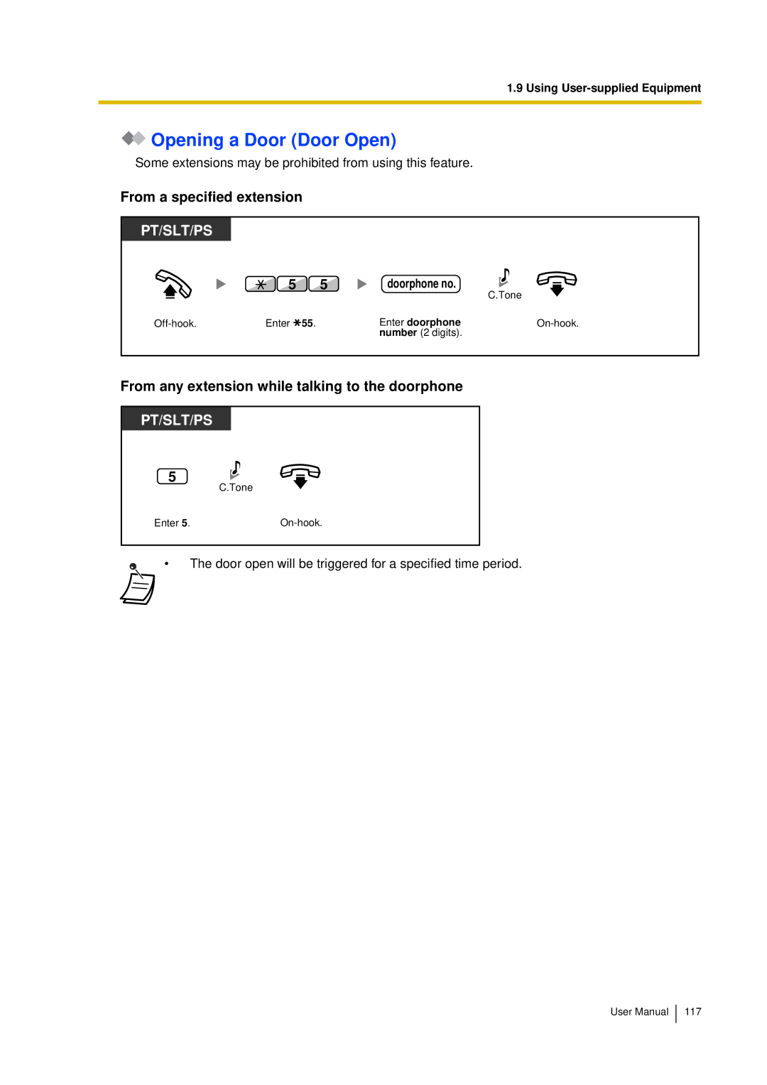 Panasonic KX-TDA15 Opening a Door Door Open, From a specified extension, From any extension while talking to the doorphone 