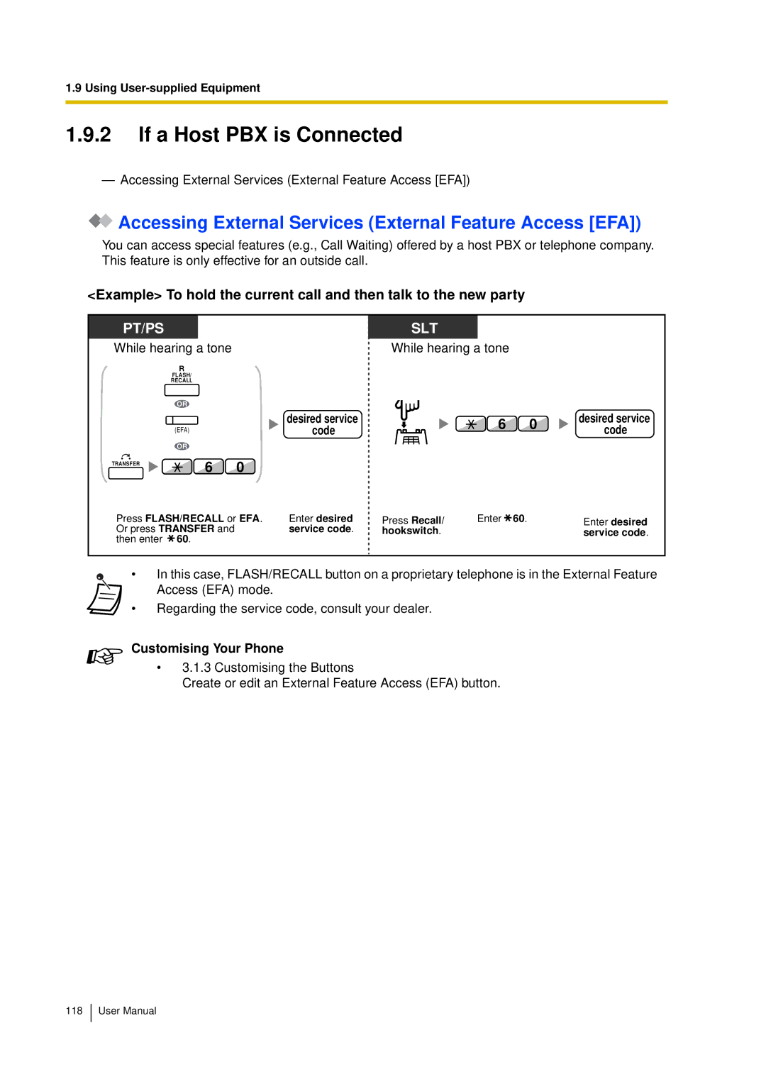 Panasonic KX-TDA15 user manual If a Host PBX is Connected, Accessing External Services External Feature Access EFA 