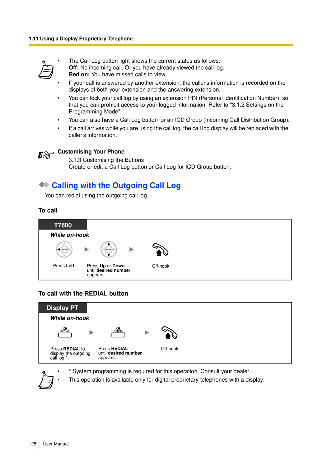 Panasonic KX-TDA15 user manual Calling with the Outgoing Call Log, To call with the Redial button 