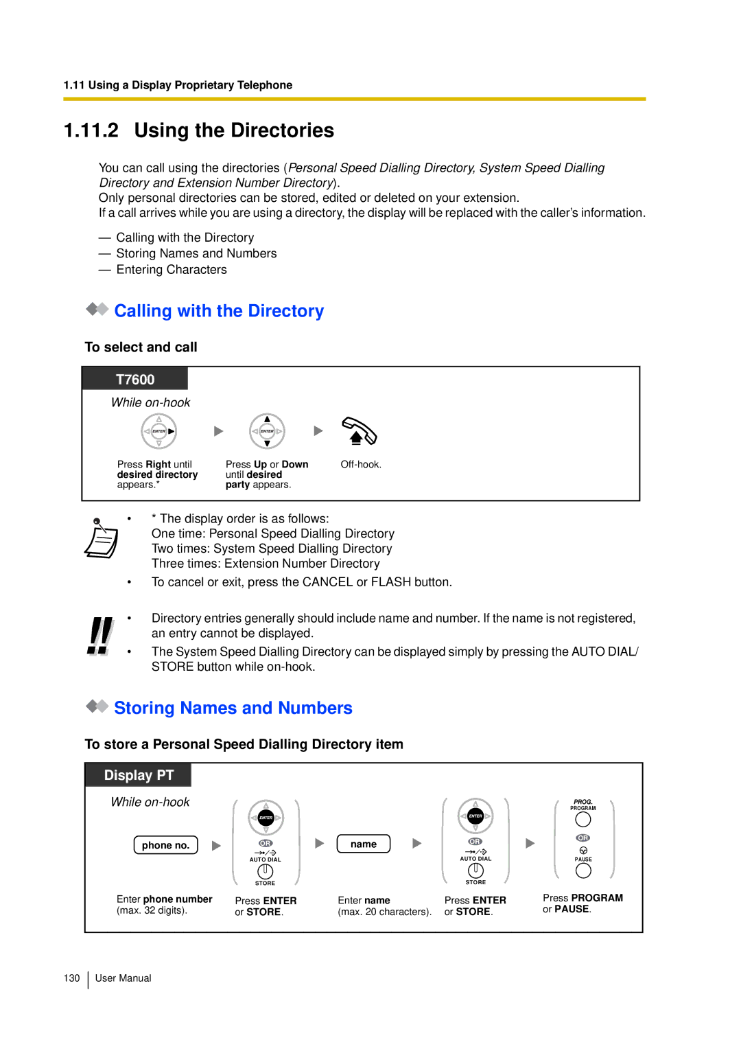 Panasonic KX-TDA15 Using the Directories, Calling with the Directory, Storing Names and Numbers, To select and call 