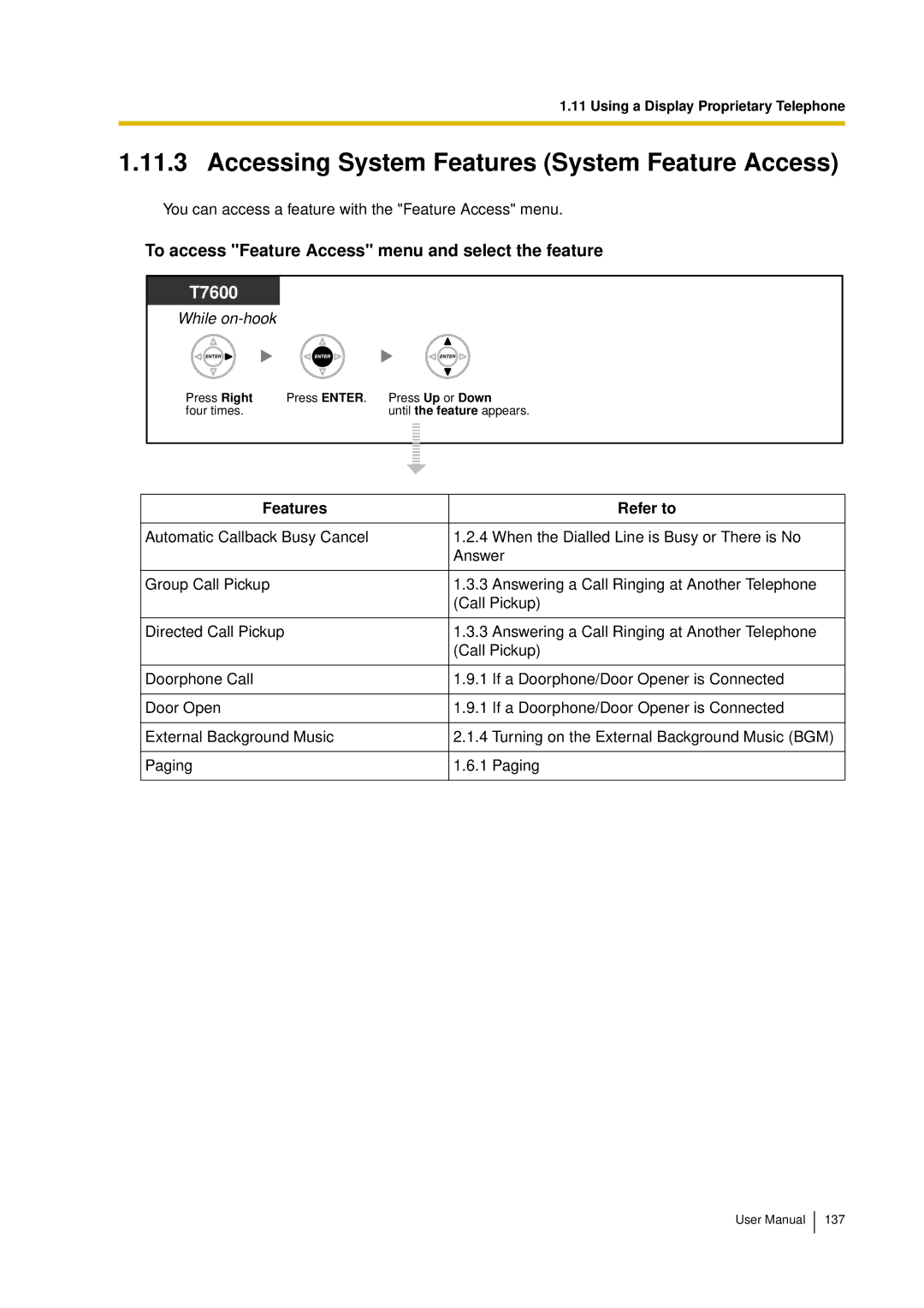 Panasonic KX-TDA15 Accessing System Features System Feature Access, To access Feature Access menu and select the feature 