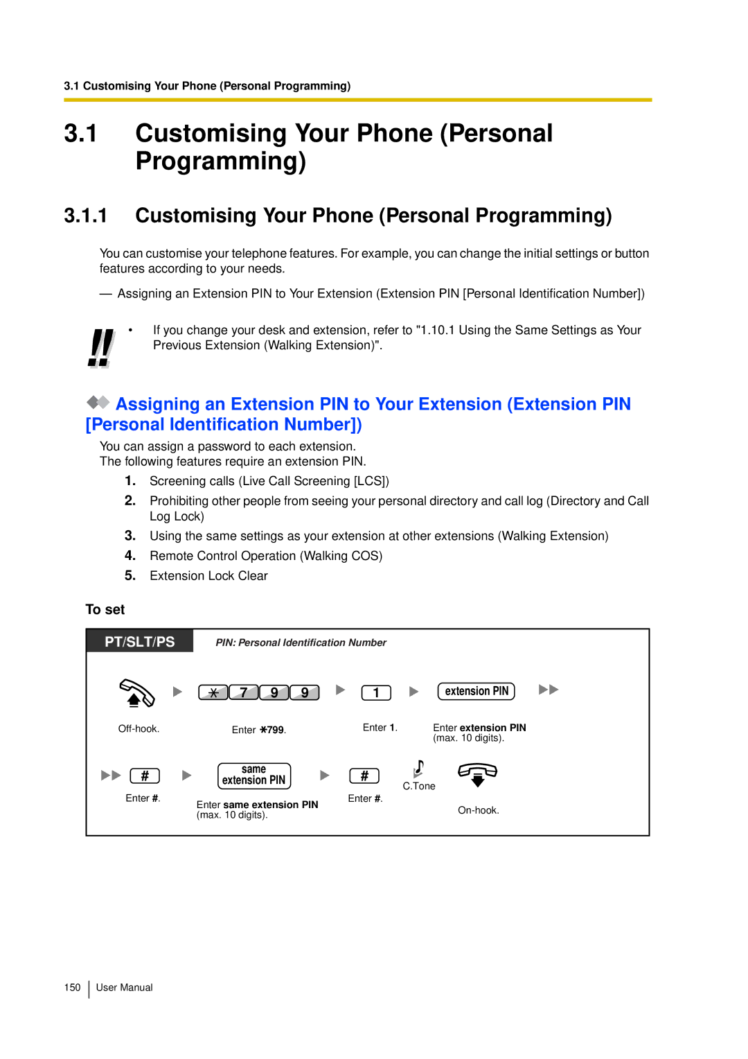 Panasonic KX-TDA15 user manual Customising Your Phone Personal Programming 