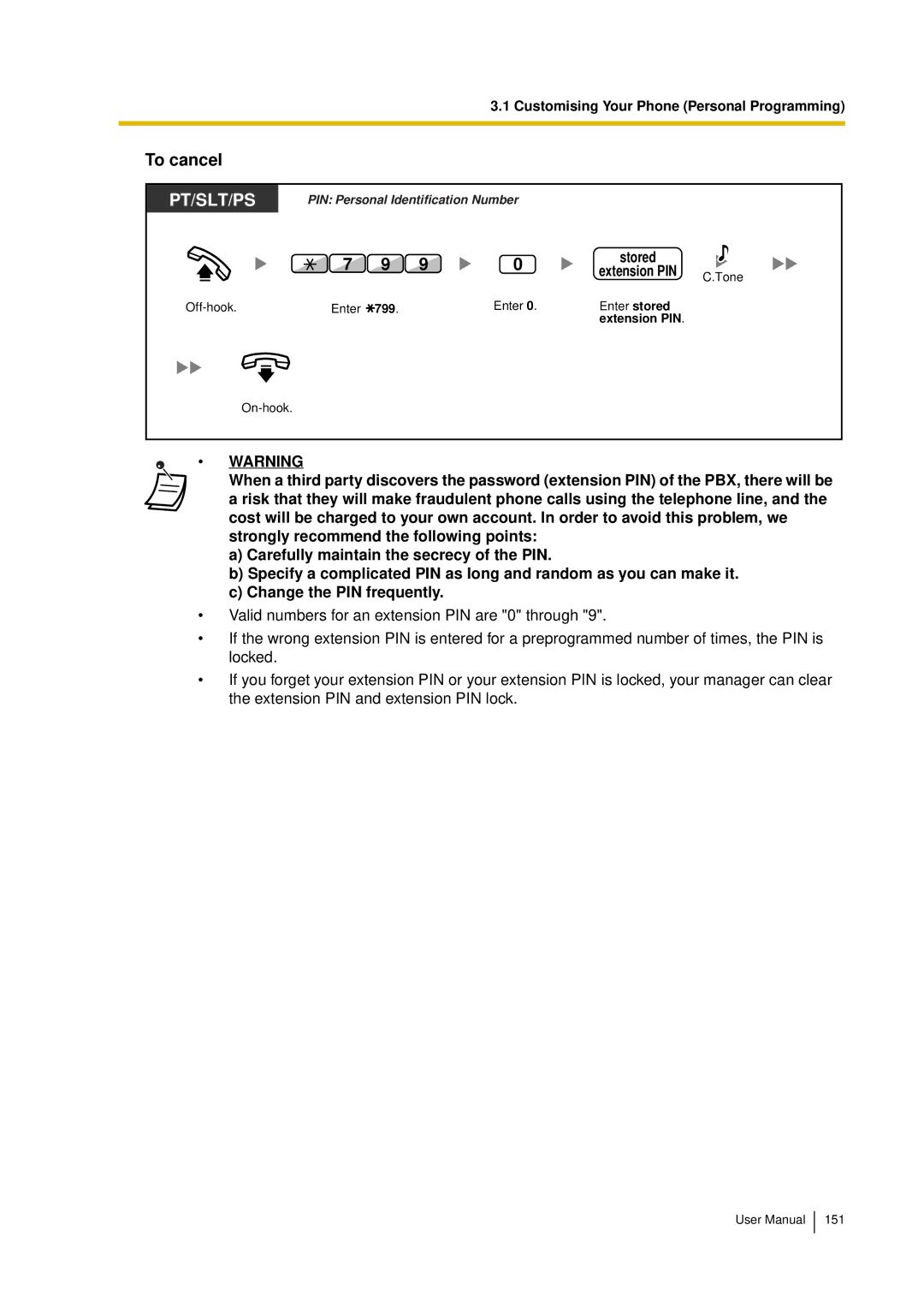 Panasonic KX-TDA15 user manual To cancel, Stored Extension PIN 