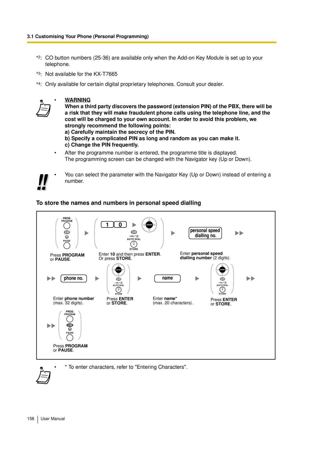 Panasonic KX-TDA15 user manual To store the names and numbers in personal speed dialling, ORname 